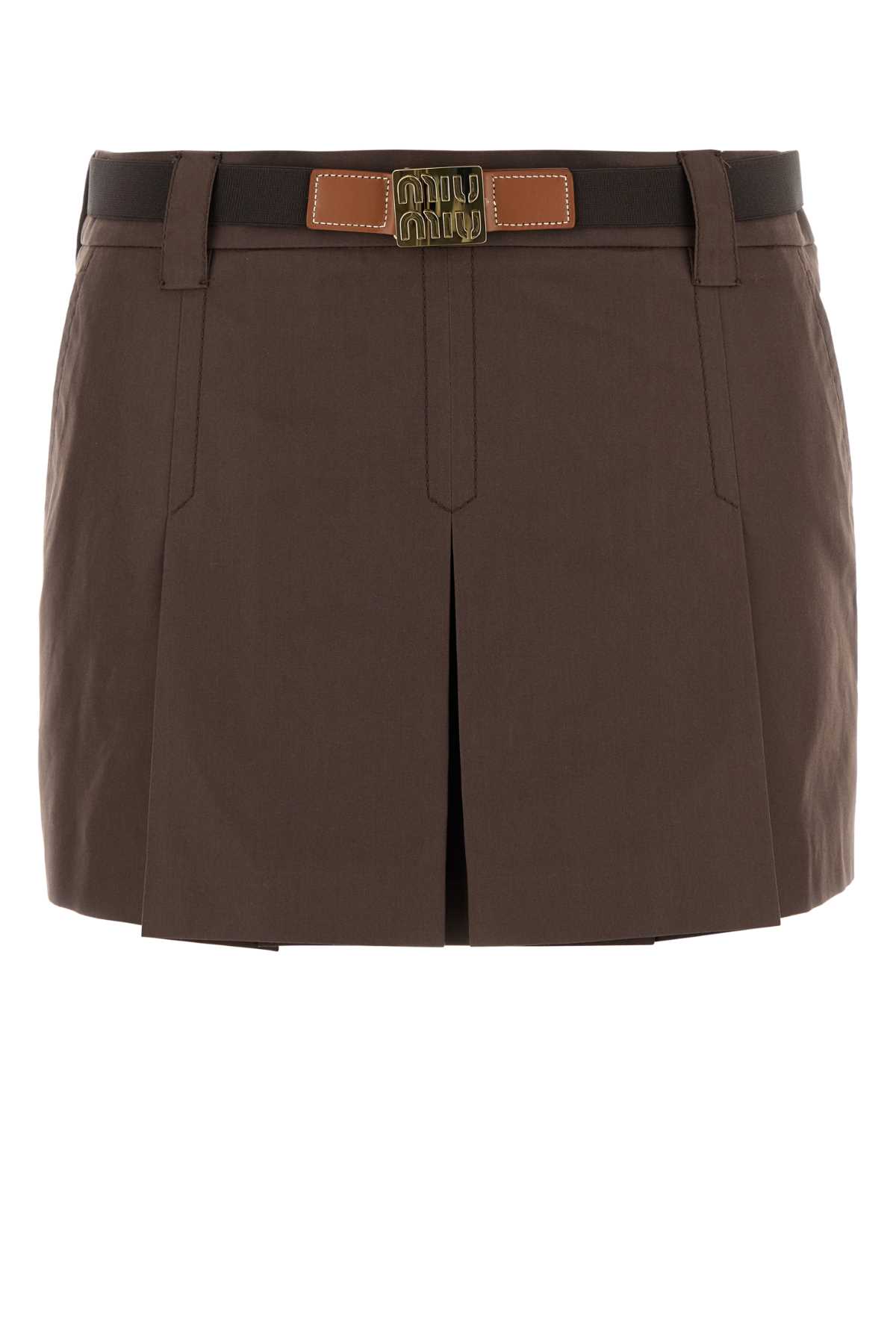 Miu Miu Brown Cotton Blend Mini Skirt