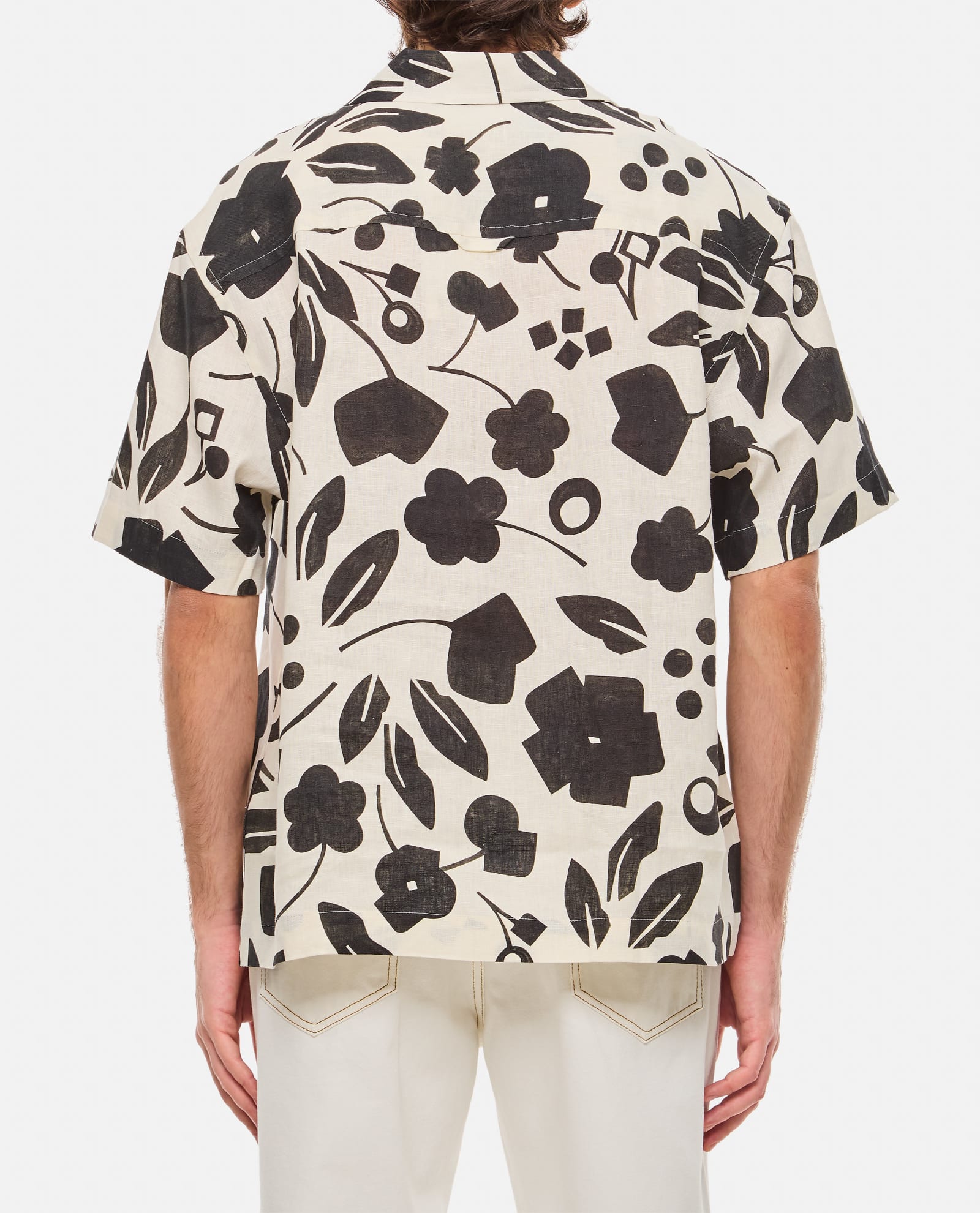 Shop Jacquemus Jean Linen Shirt In 1hc Pt Black White Cubic Flow