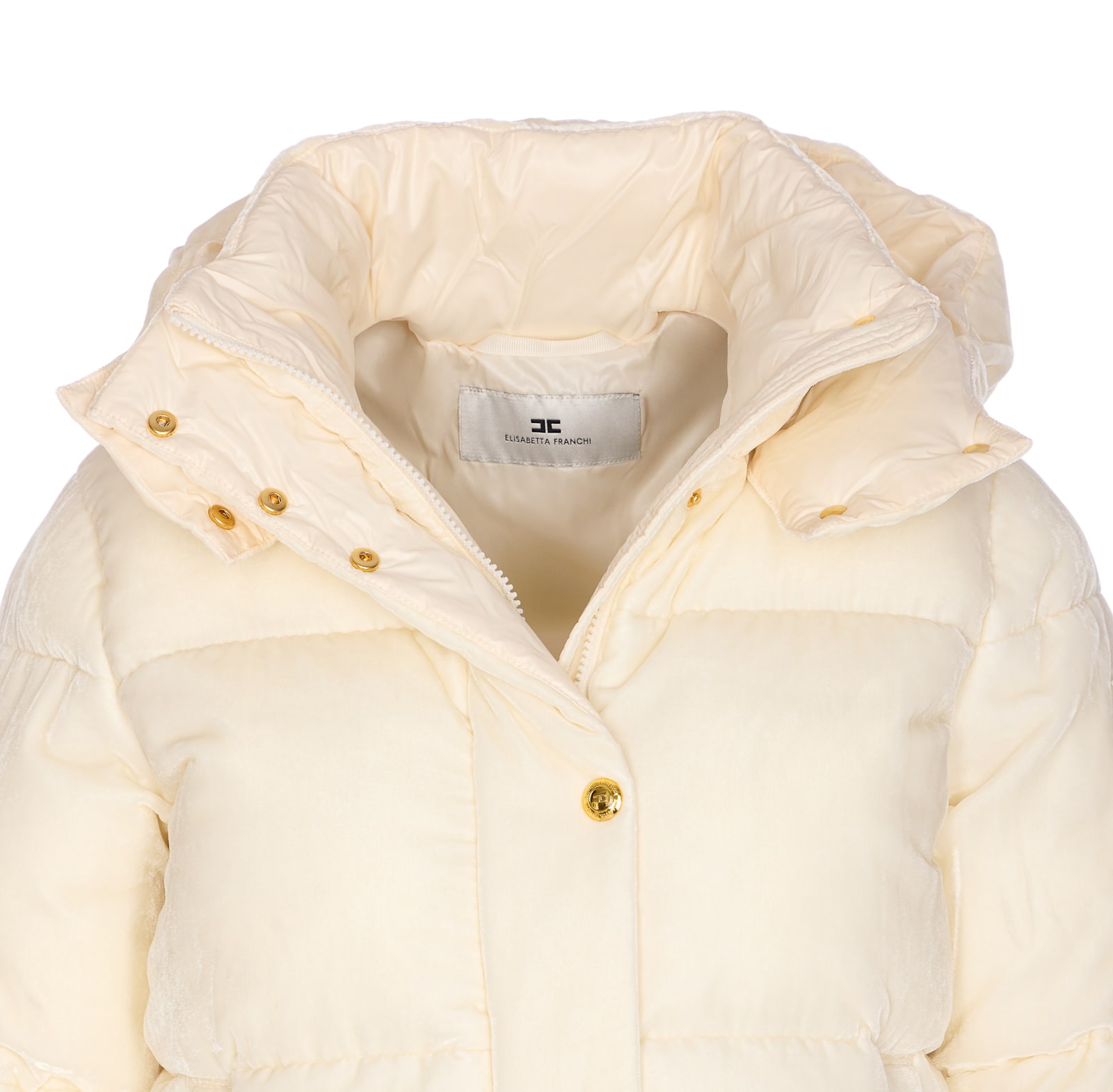 Elisabetta Franchi Milk Velvet Hooded Down Jacket In White