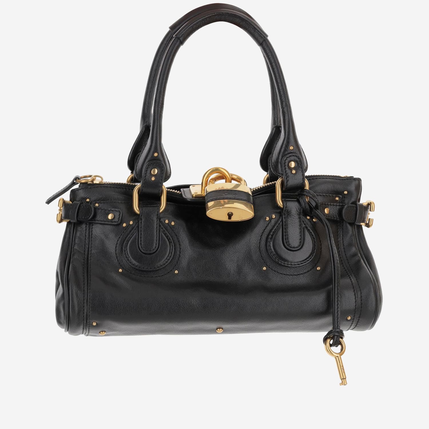 Chloé Structured Shoulder Bag With Padlock And Studs In Black
