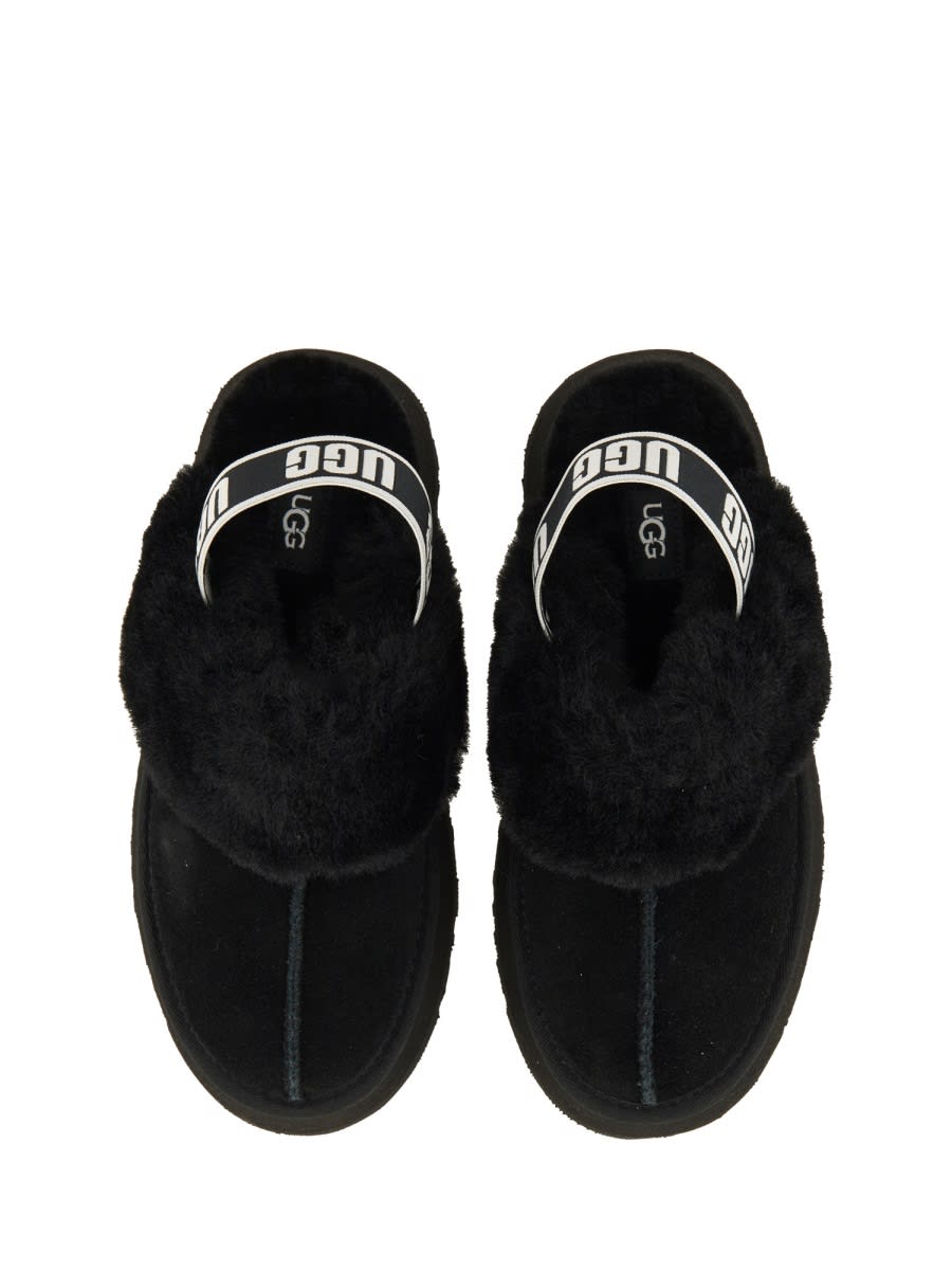 Ugg Black Leather Clog With Faux Fur And Elastic Back  In Black