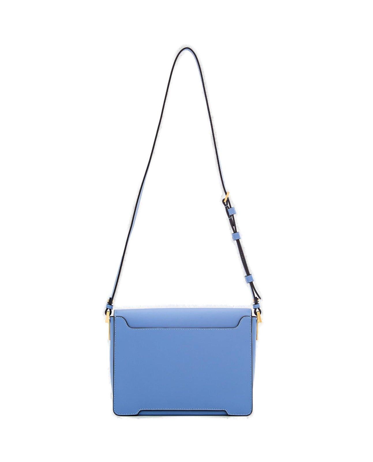 Shop Marni Trunkaroo Foldover Top Medium Shoulder Bag  In Light Blue