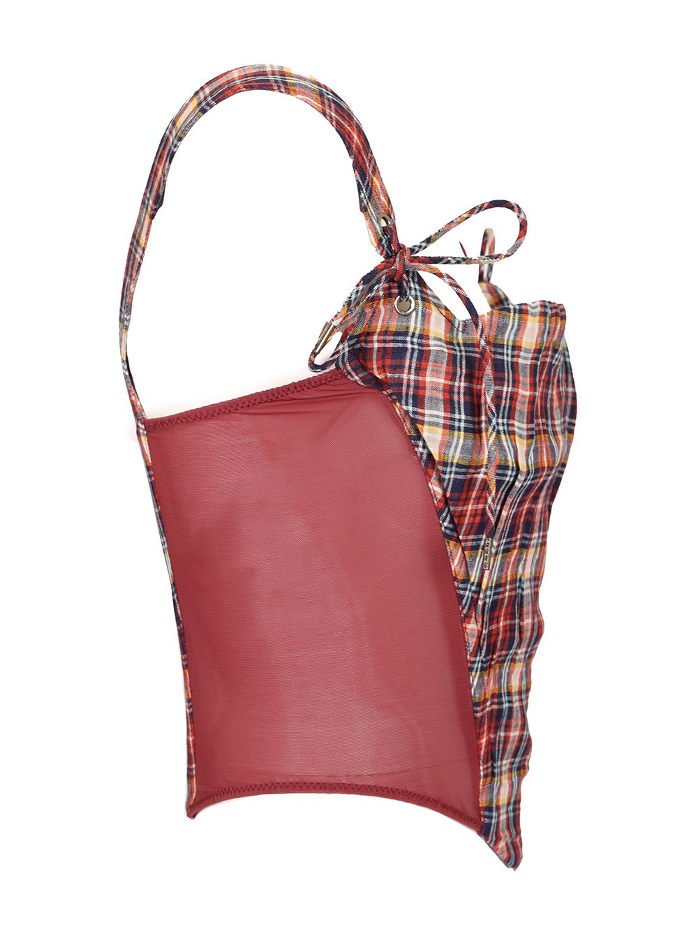 Vivienne Westwood Puppy Mesh-trimmed Checked Linen And Cotton-blend Bustier Top In Multicolor