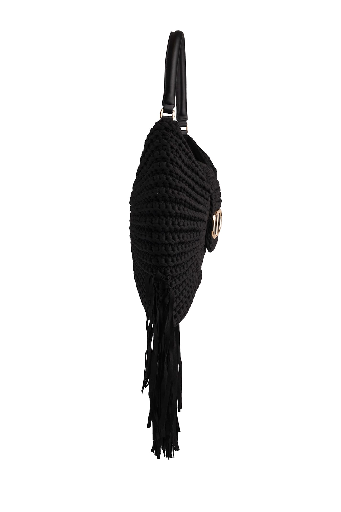 Twinset Hobo Shoulder Bag With Fringes In Nero