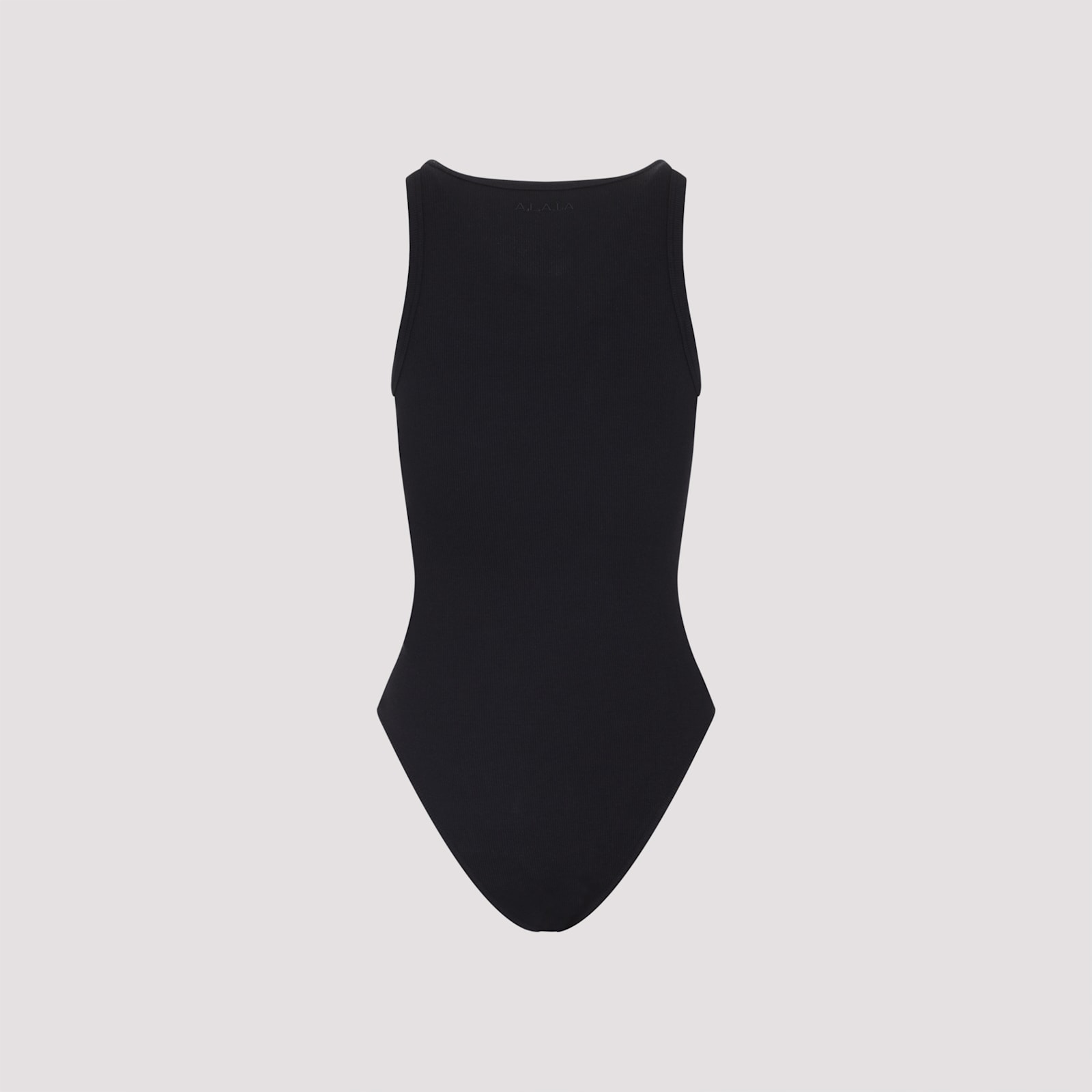 Alaïa Ribbed Texture High Neckline Sleeveless Thong Cut In Black