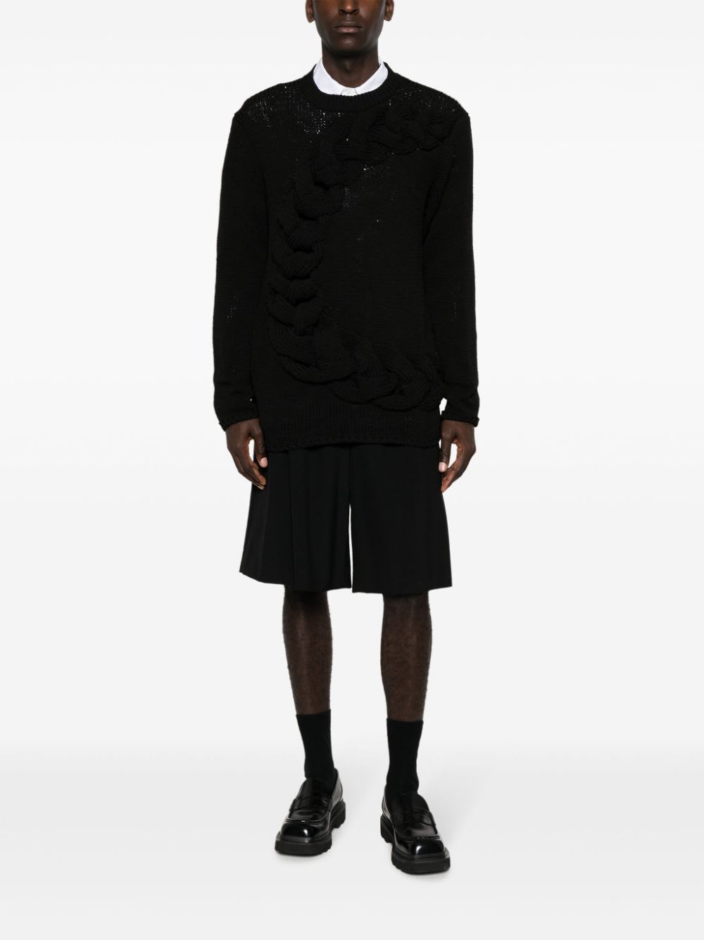 Comme Des Garçons Homme Deux Braid-detailing Crew-neck Jumper In Black
