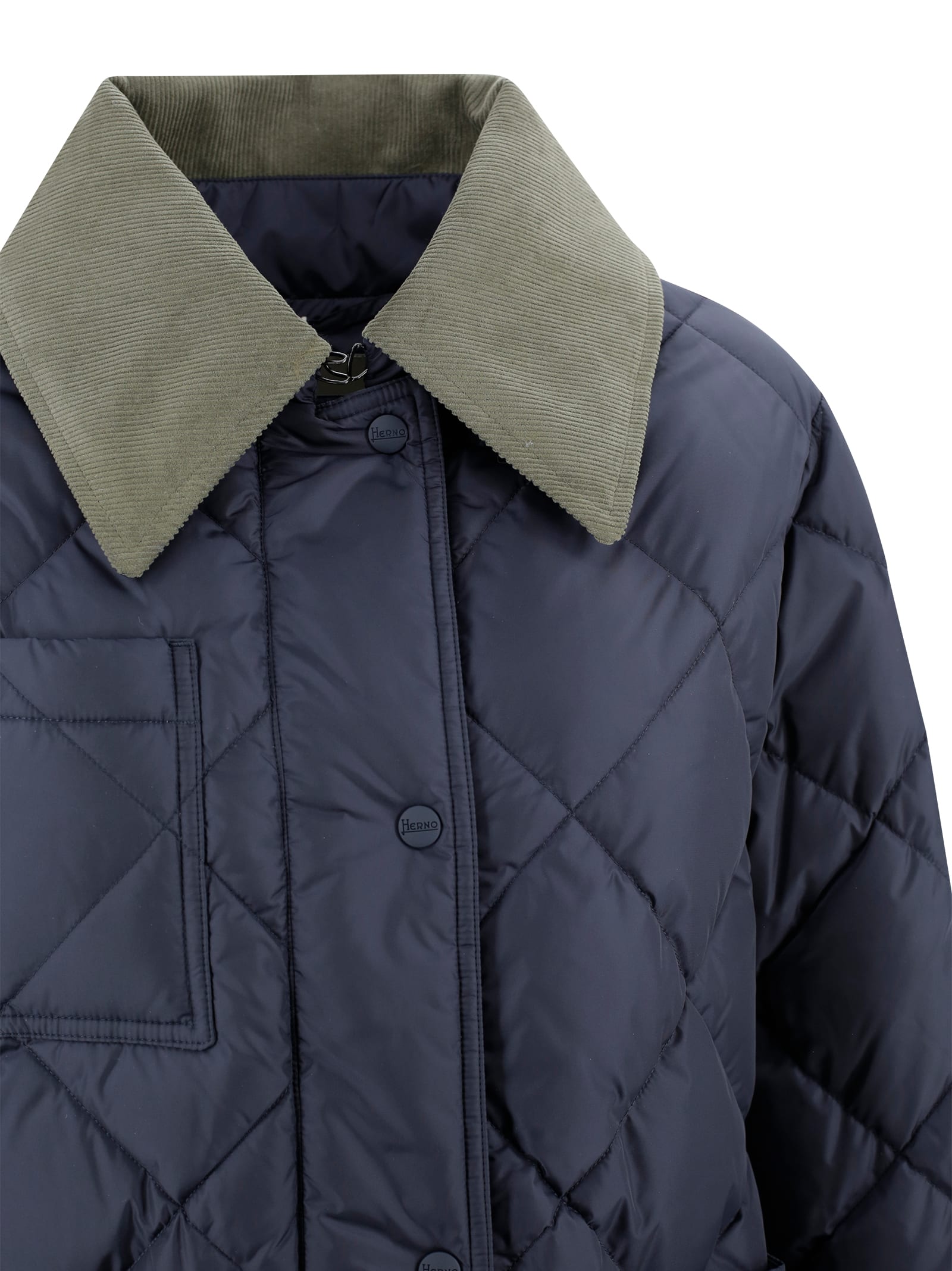 Herno Quilted Jacket Velvet Collar In Blue