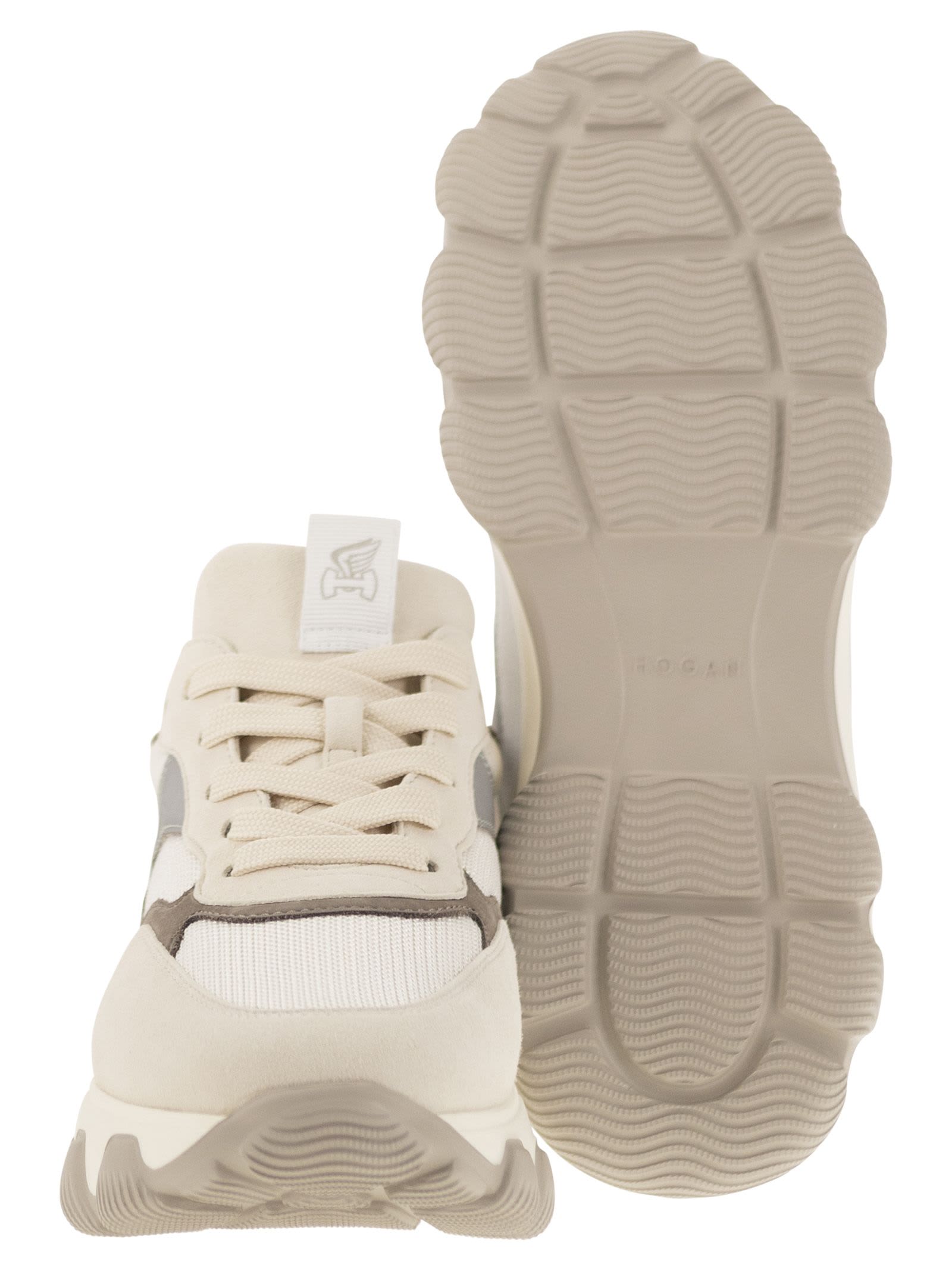 Hogan Urban Luxe Leather And Fabric Sneakers With Memory Foam Comfort In White/beige