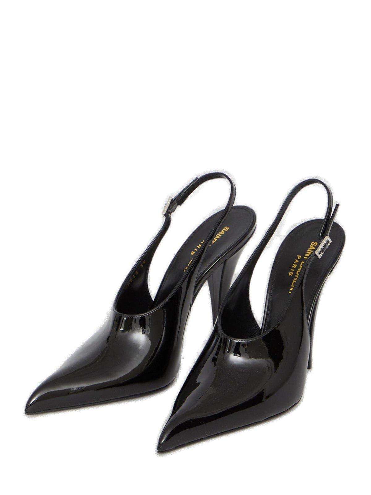 Shop Saint Laurent Raven Pointed-toe Slingback Pumps In Black