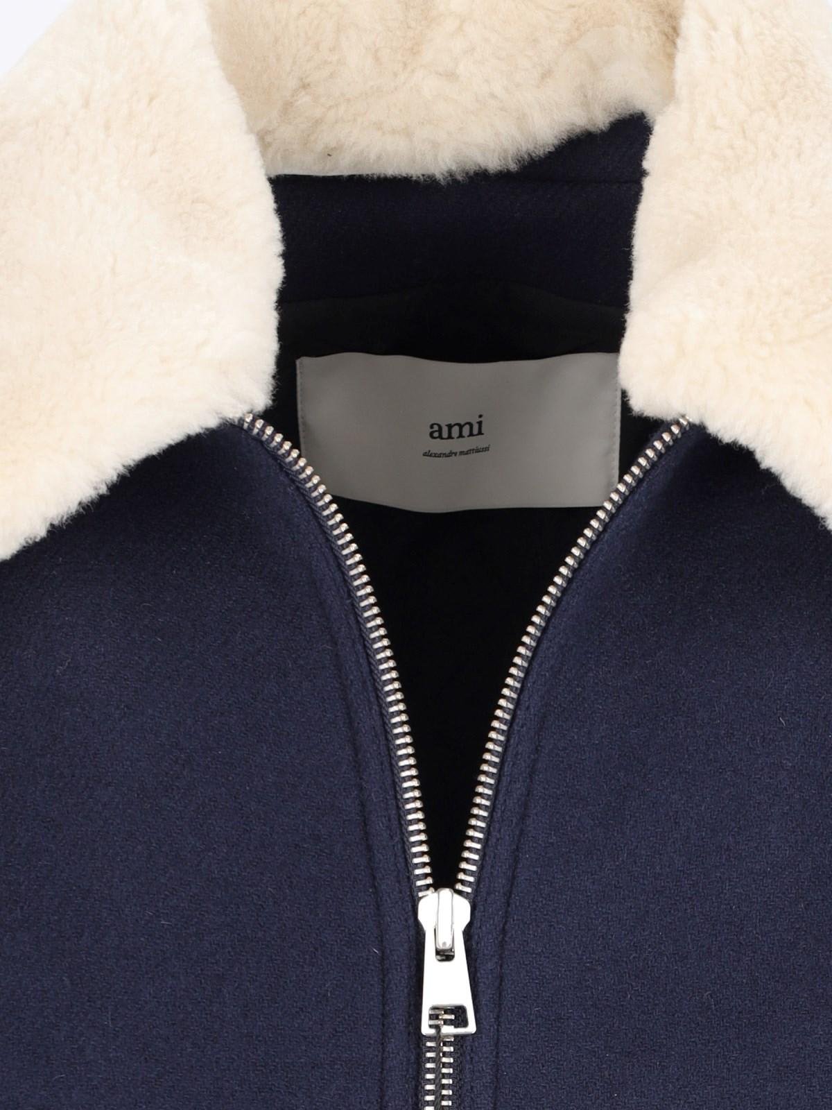 Shop Ami Alexandre Mattiussi Shearling Bomber Jacket In Navy Blue