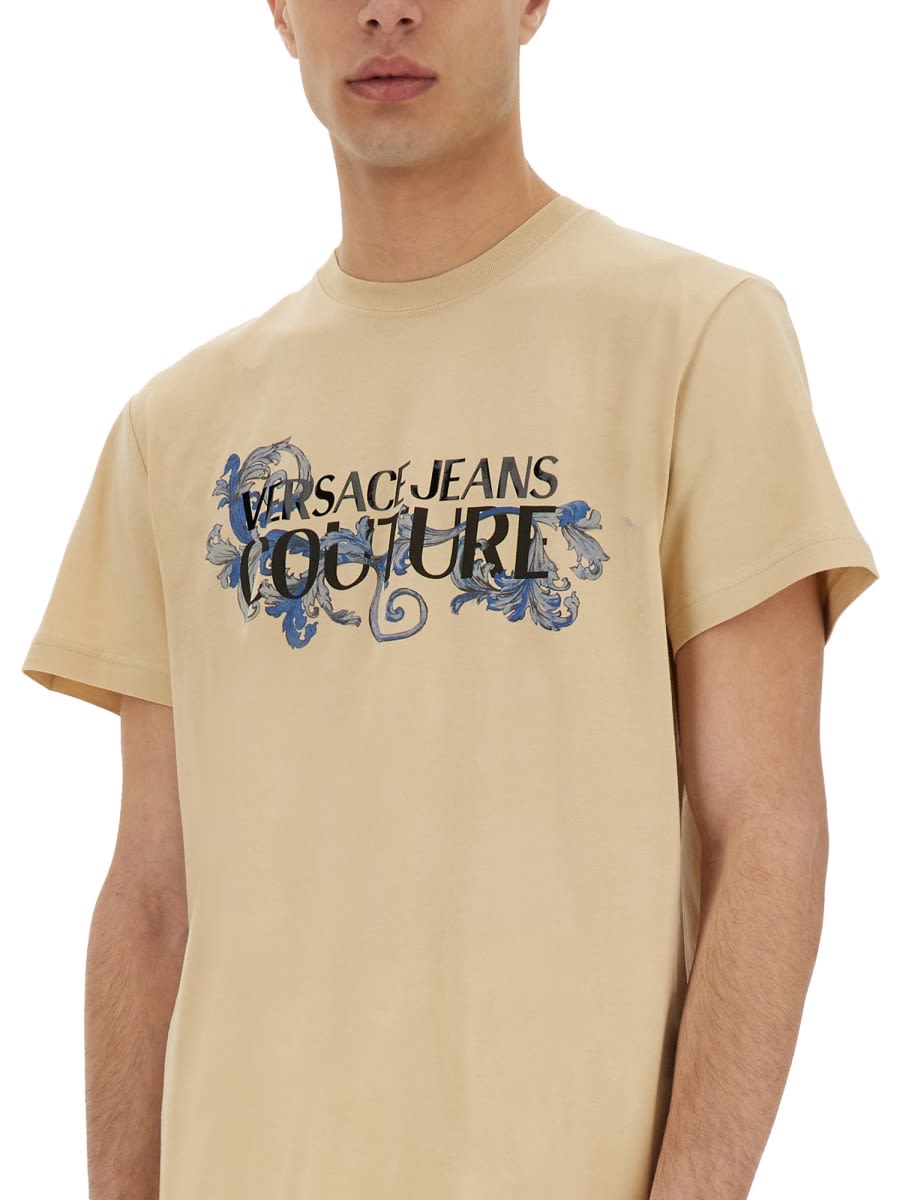 Shop Versace Jeans Couture T-shirt In Beige
