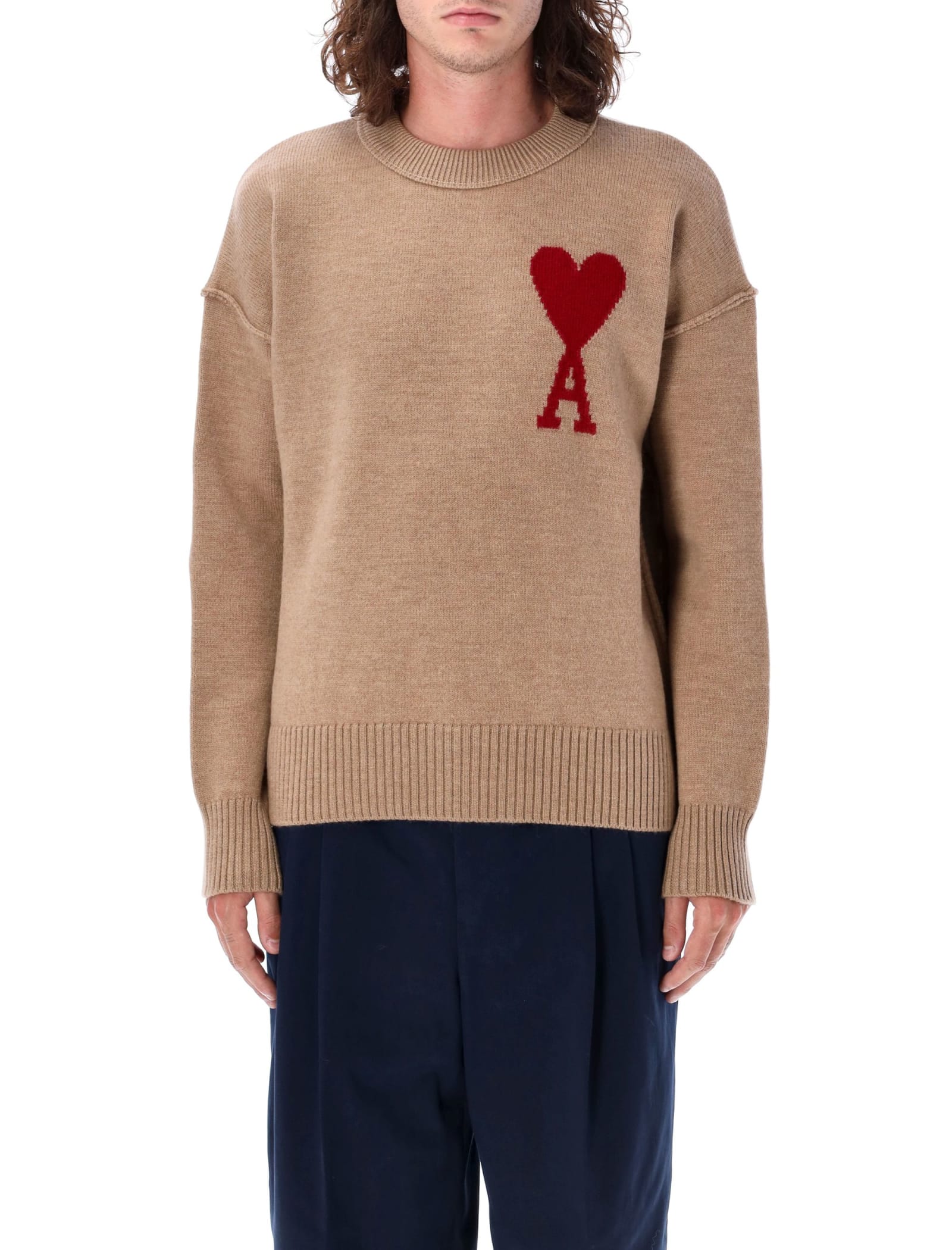 Shop Ami Alexandre Mattiussi Red Adc Sweater In Camel Red