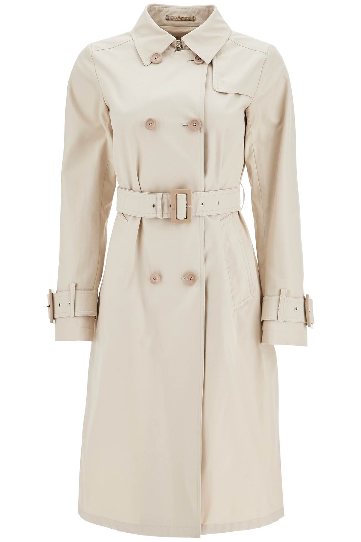 Beige Cotton Double-breasted Trench Coat With Adjustable Sleeves