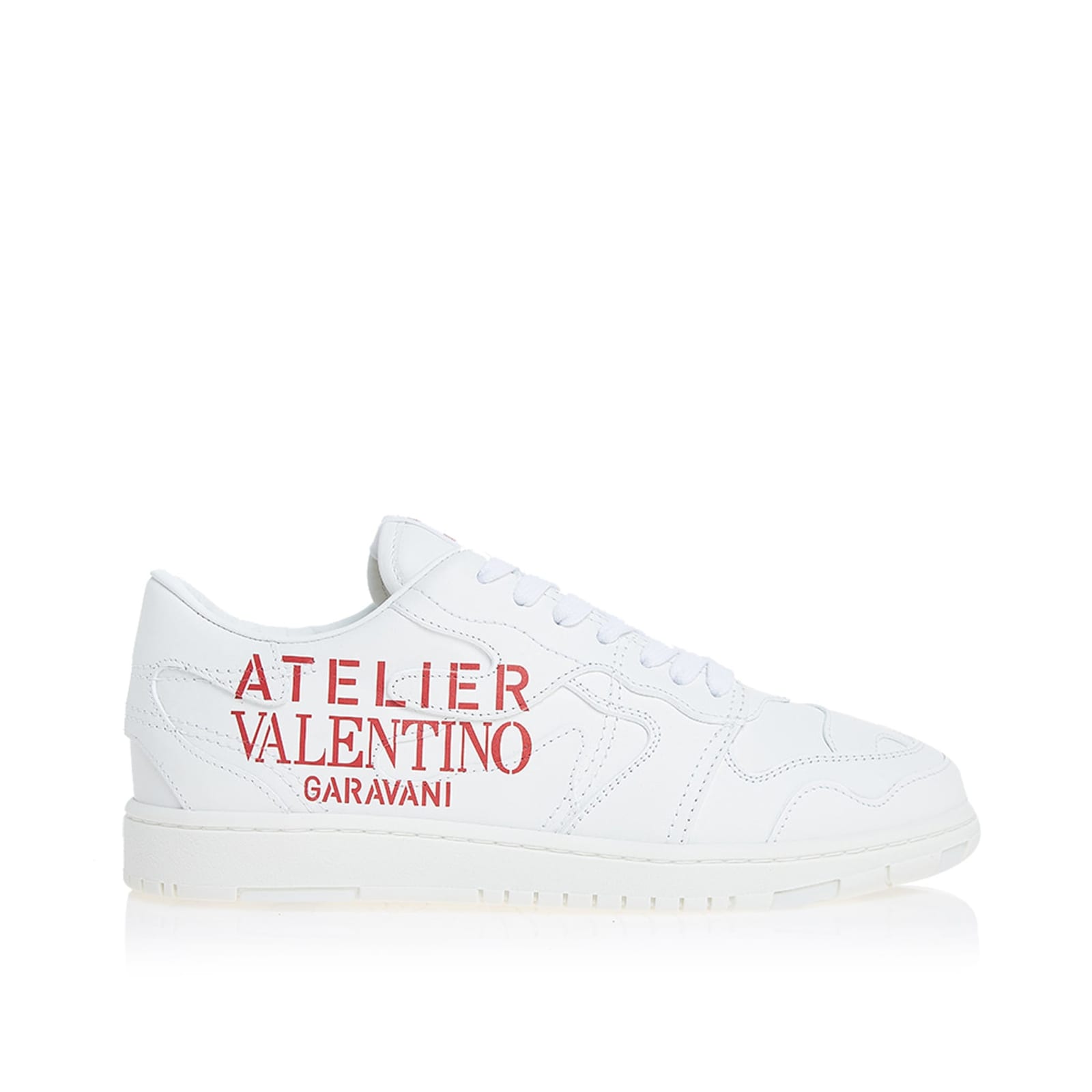 Shop Valentino Garavani Leather Logo Sneakers In White