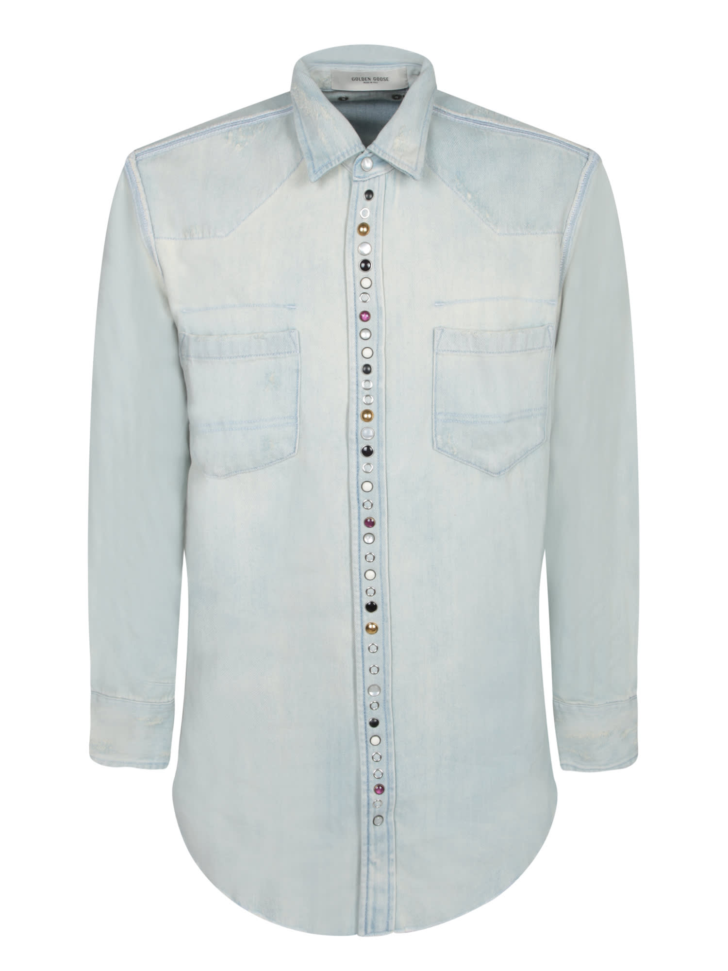 Golden Goose Golden Collection Bleached Denim Shirt In Blue