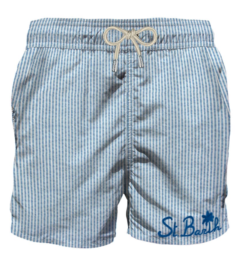 MC2 Saint Barth Striped Mid-length Swim Shorts With Pocket And Embroidey St Barth