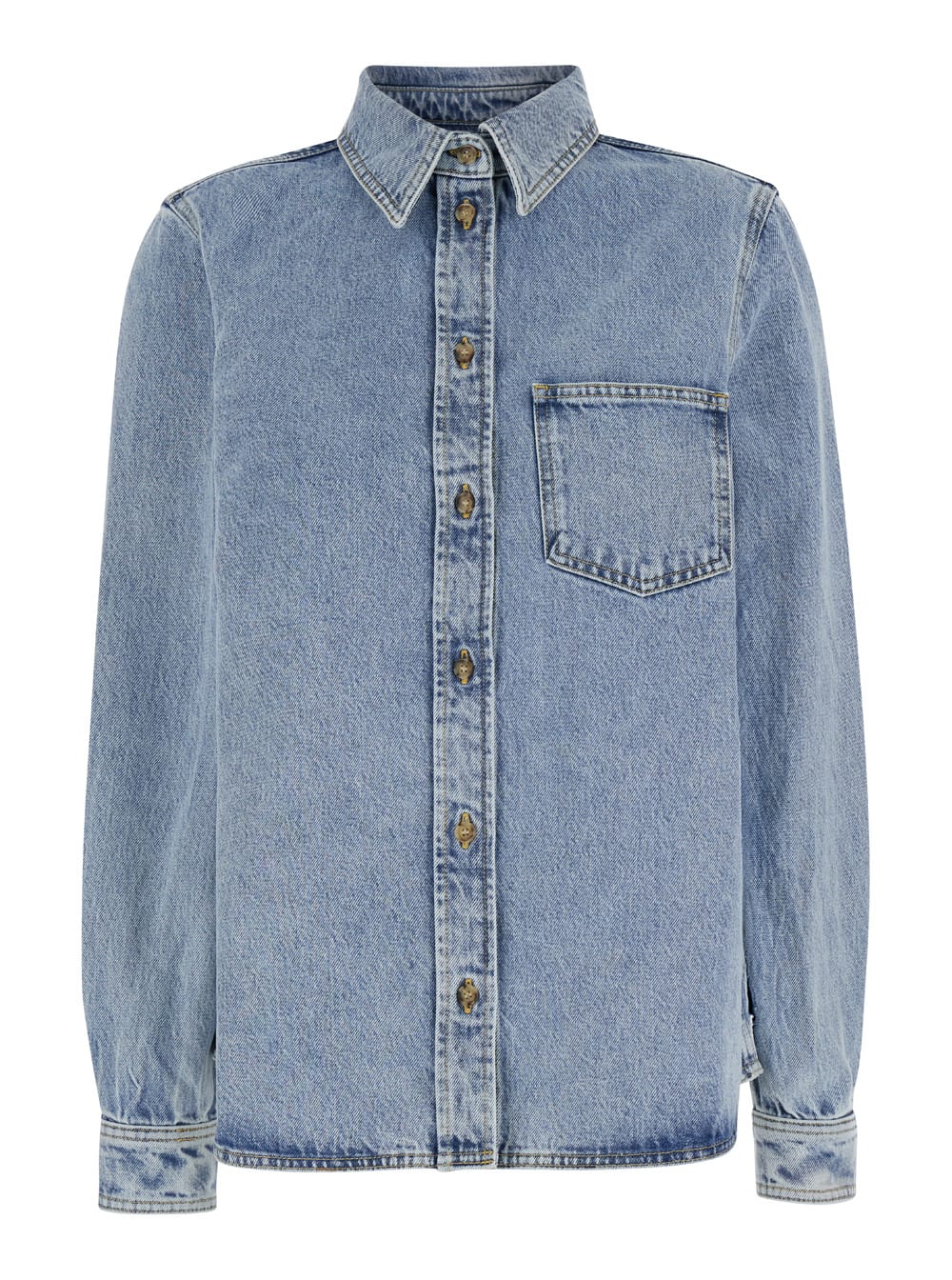 Totême Light Blue Shirt With Patch Pocket In Denim Woman