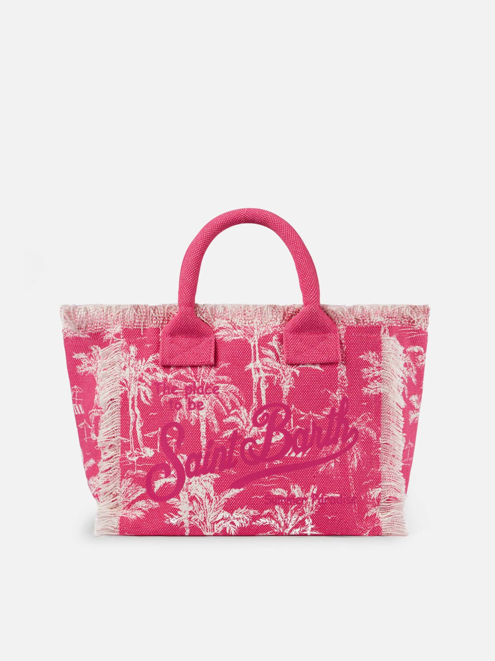 Mc2 Saint Barth Colette Pink Cotton Canvas Handbag With Toile De Jouy Print