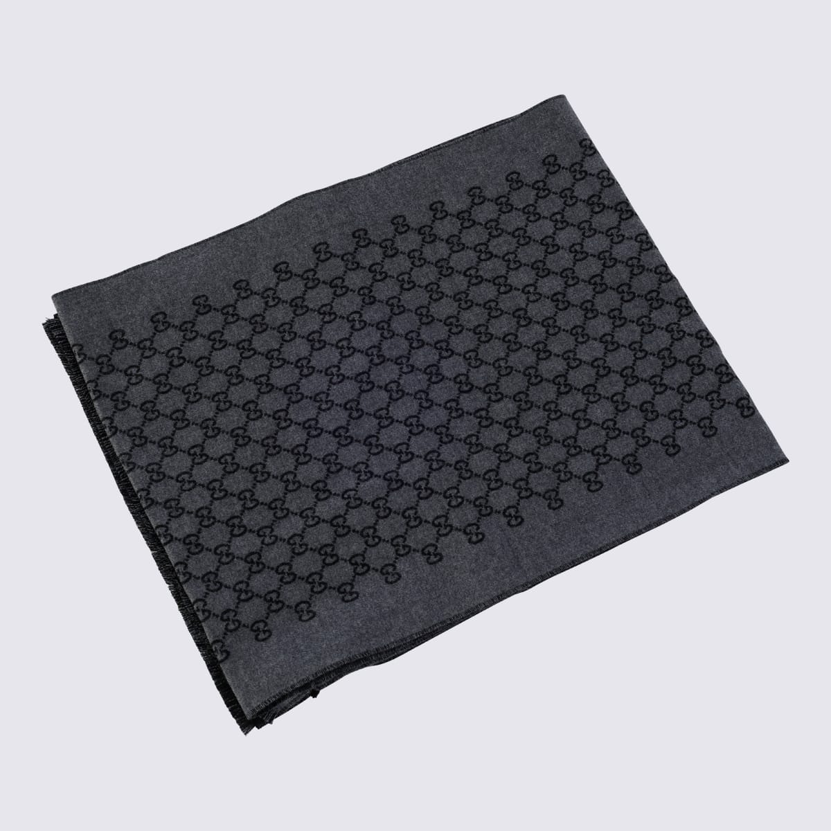 Shop Gucci Anthracite And Black Wool Gg Jacquard Scarf