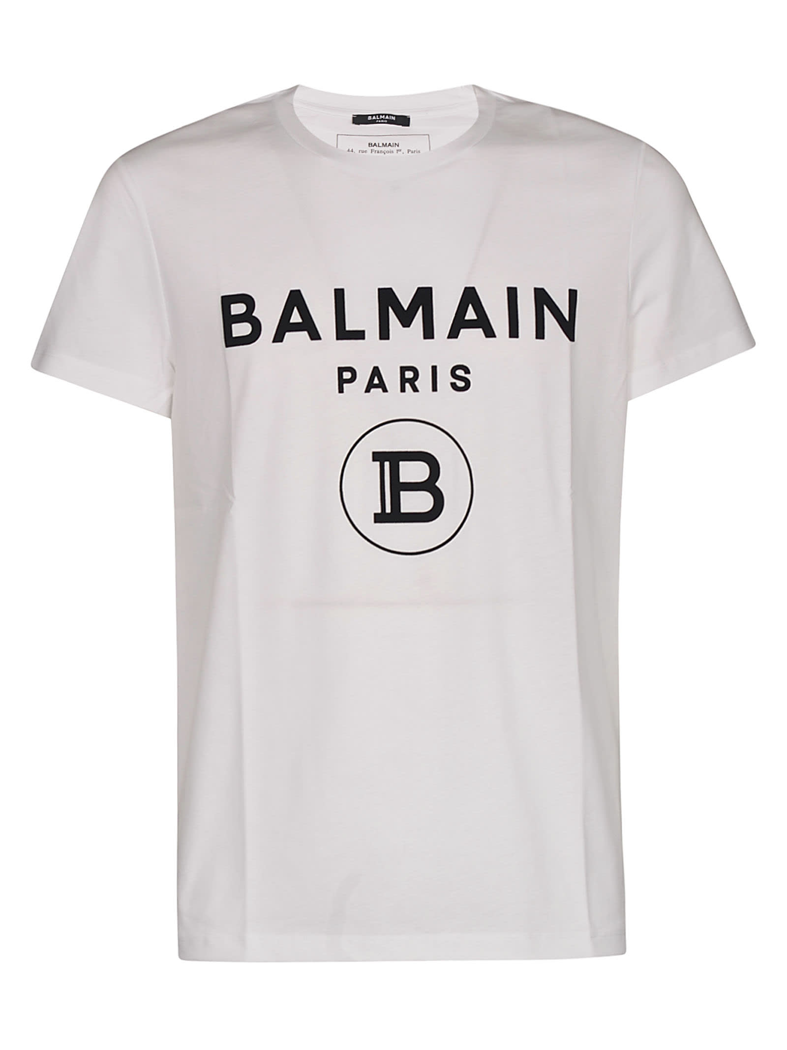 Balmain Round B Logo Print T-shirt In White | ModeSens