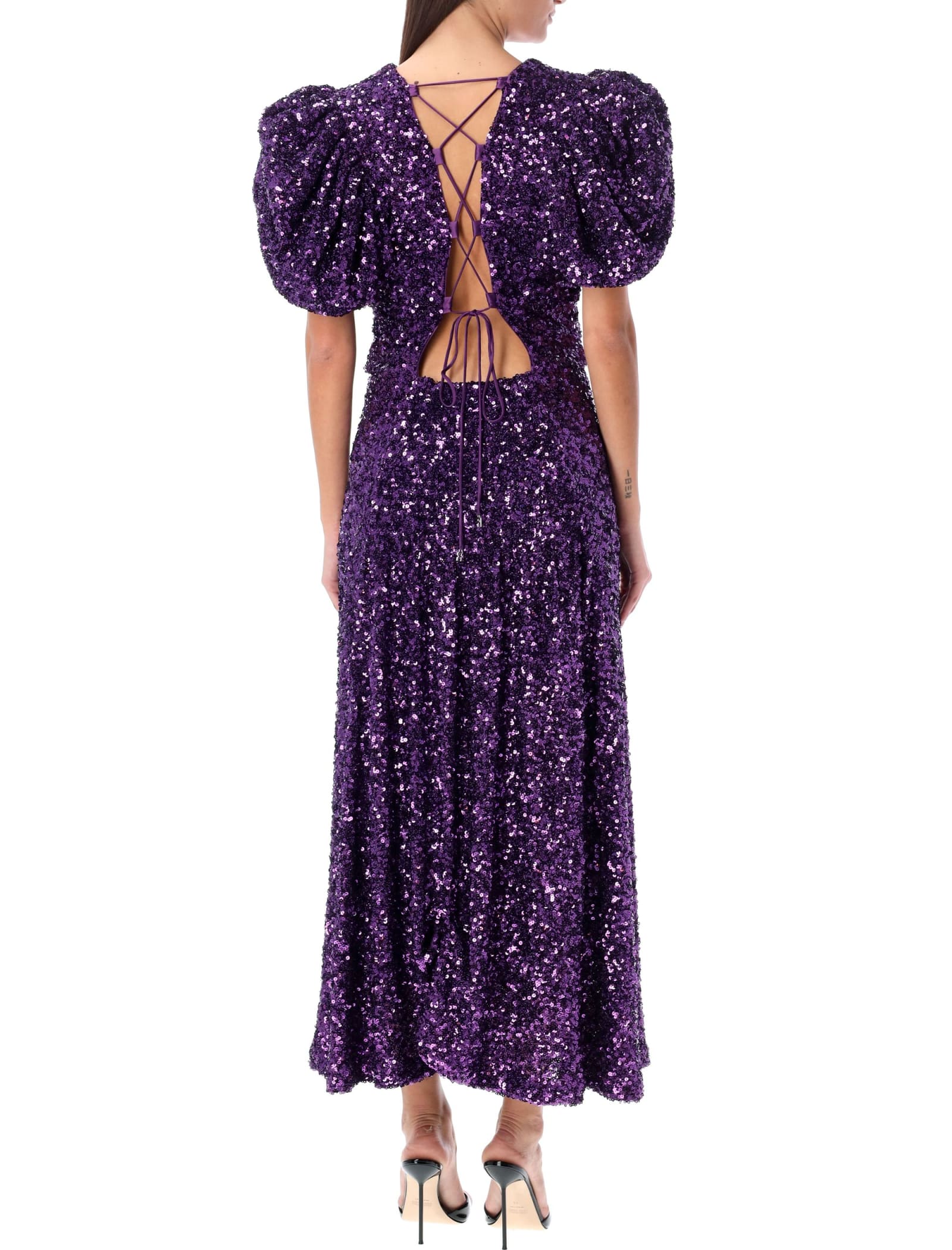Shop Rotate Birger Christensen Sequins Puff Sleeve Dress In Purple Magic