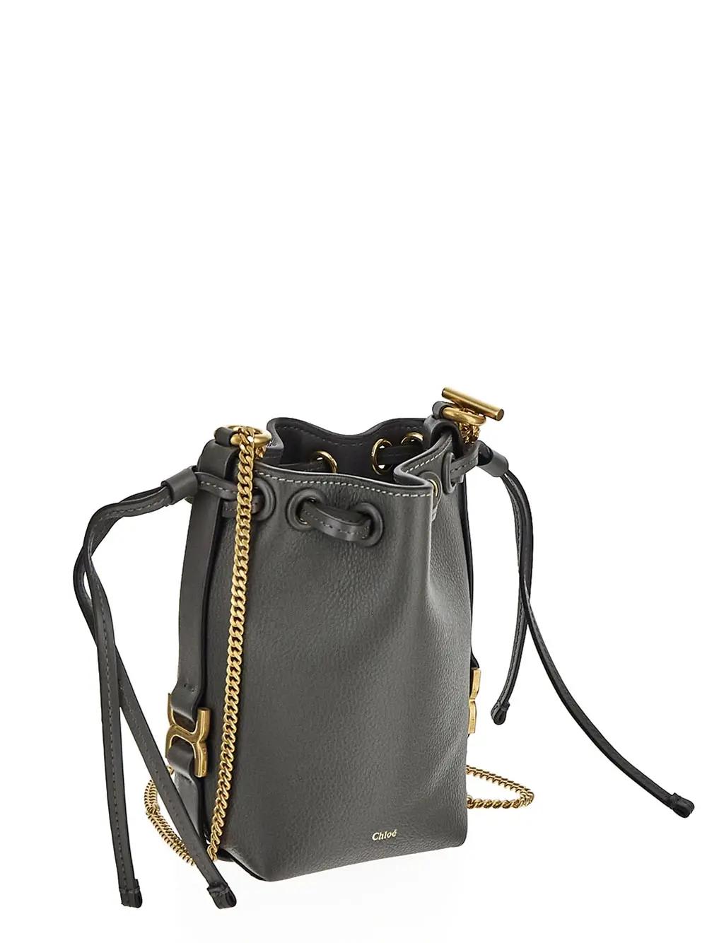 Shop Chloé Marcie Micro Bucket Bag In Elephant Grey