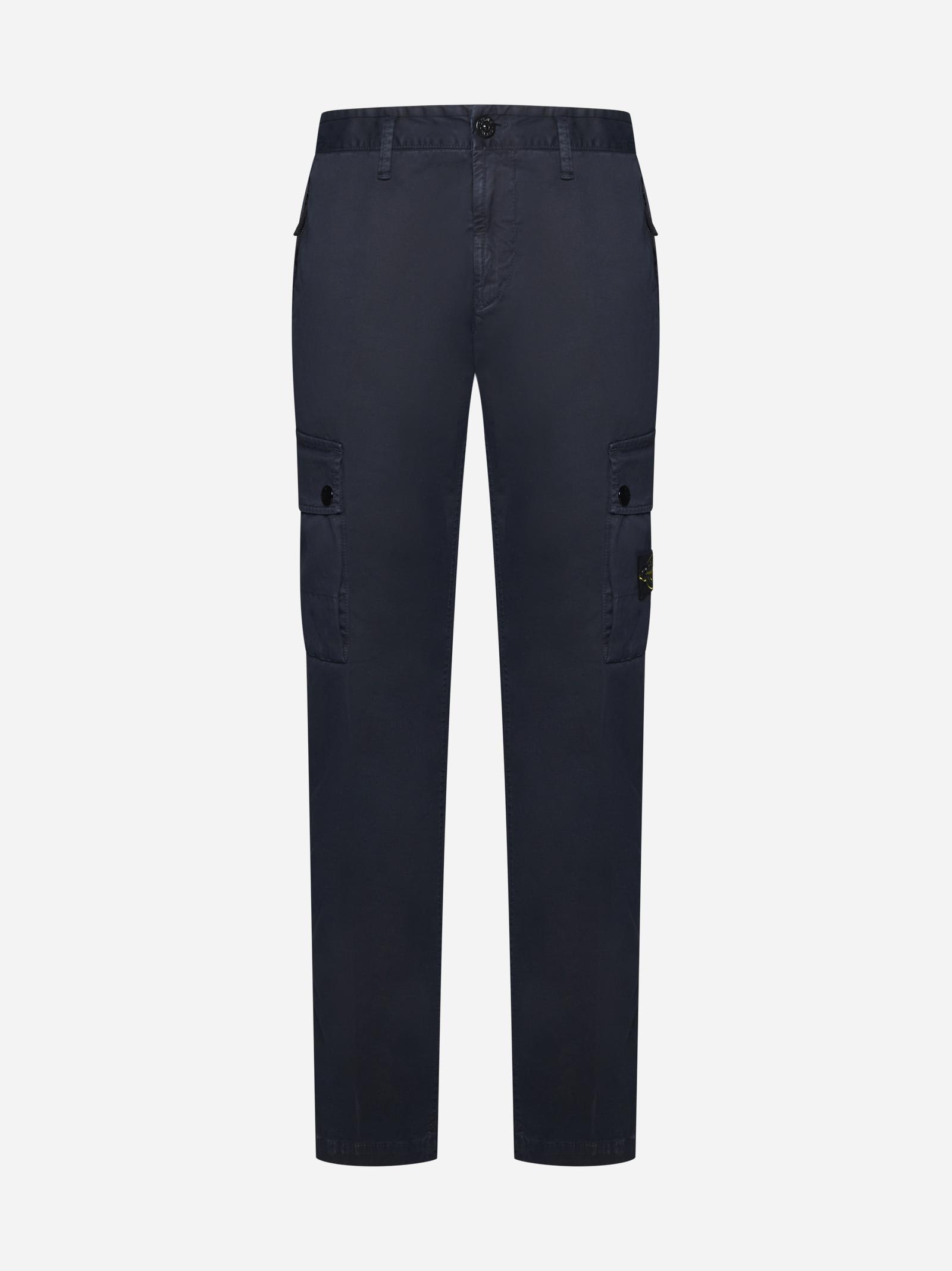 Shop Stone Island Stretch Cotton Slim Cargo Pants In Blue