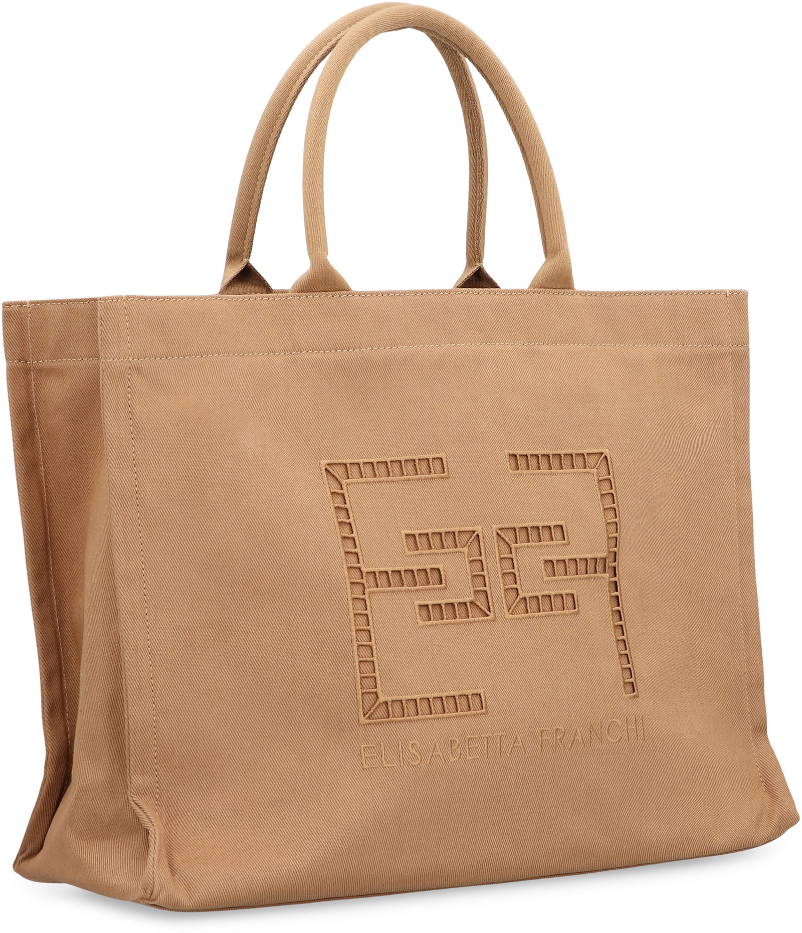 Elisabetta Franchi Canvas Tote Bag In Brown