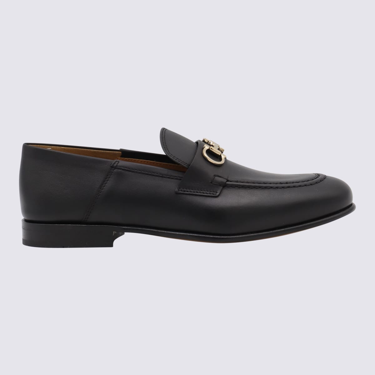 Shop Ferragamo Black Leather Loafers