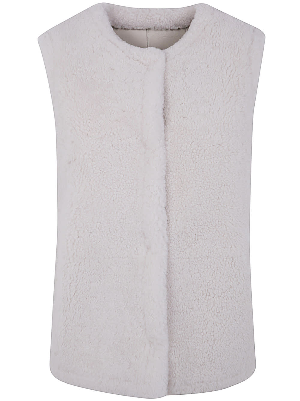 Shop Yves Salomon Gilet 60cm Agneau Merinos Frise In Meringue