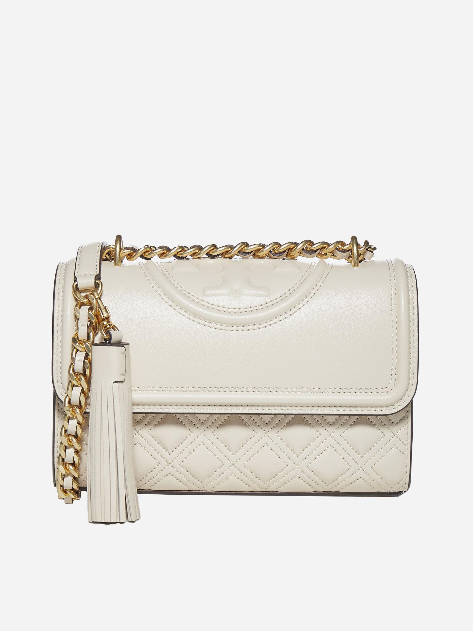 Shop Tory Burch Fleming Convertible Small Leather Bag In Burro