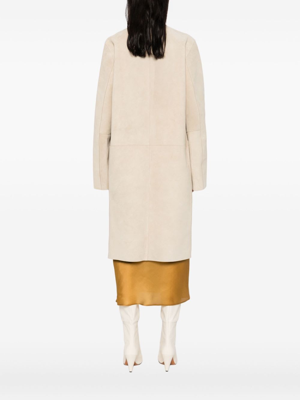 Totême Long Sleeve Suede Leather Coat In Neutral