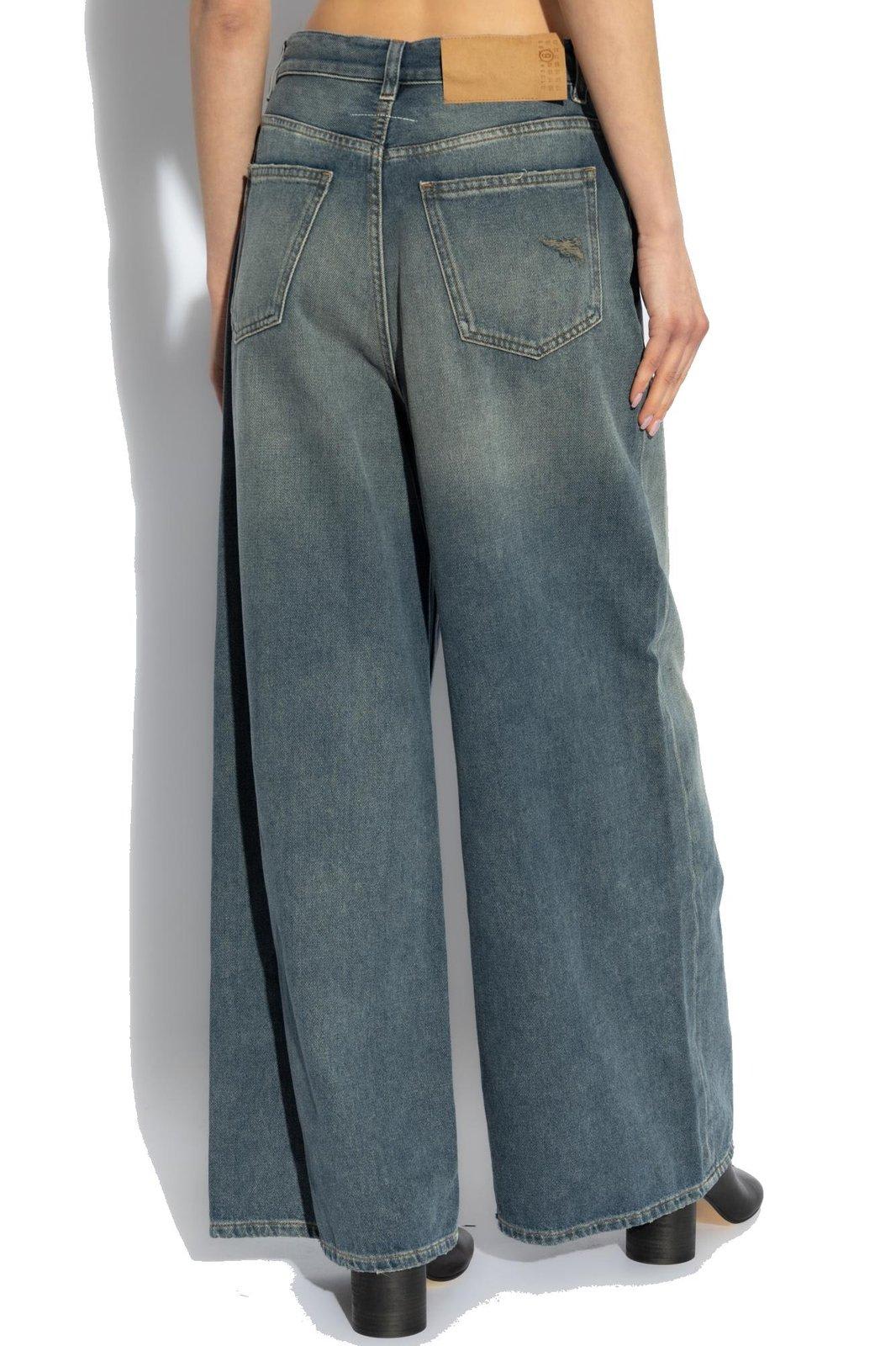 Shop Mm6 Maison Margiela Drawstring Jeans In Clear Blue