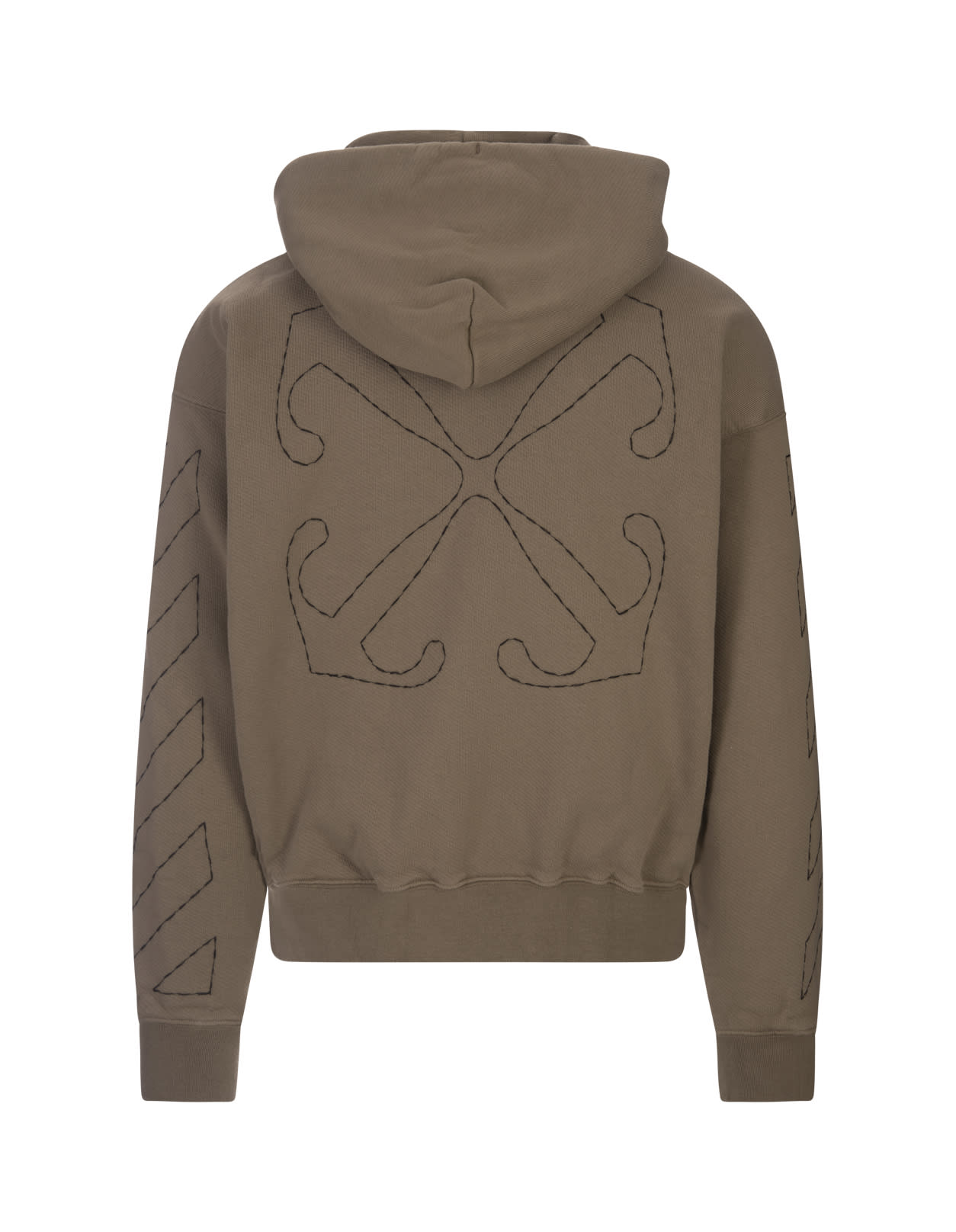 Shop Off-white Dark Beige Hoodie With Diagonals And Arrows Motif In Green