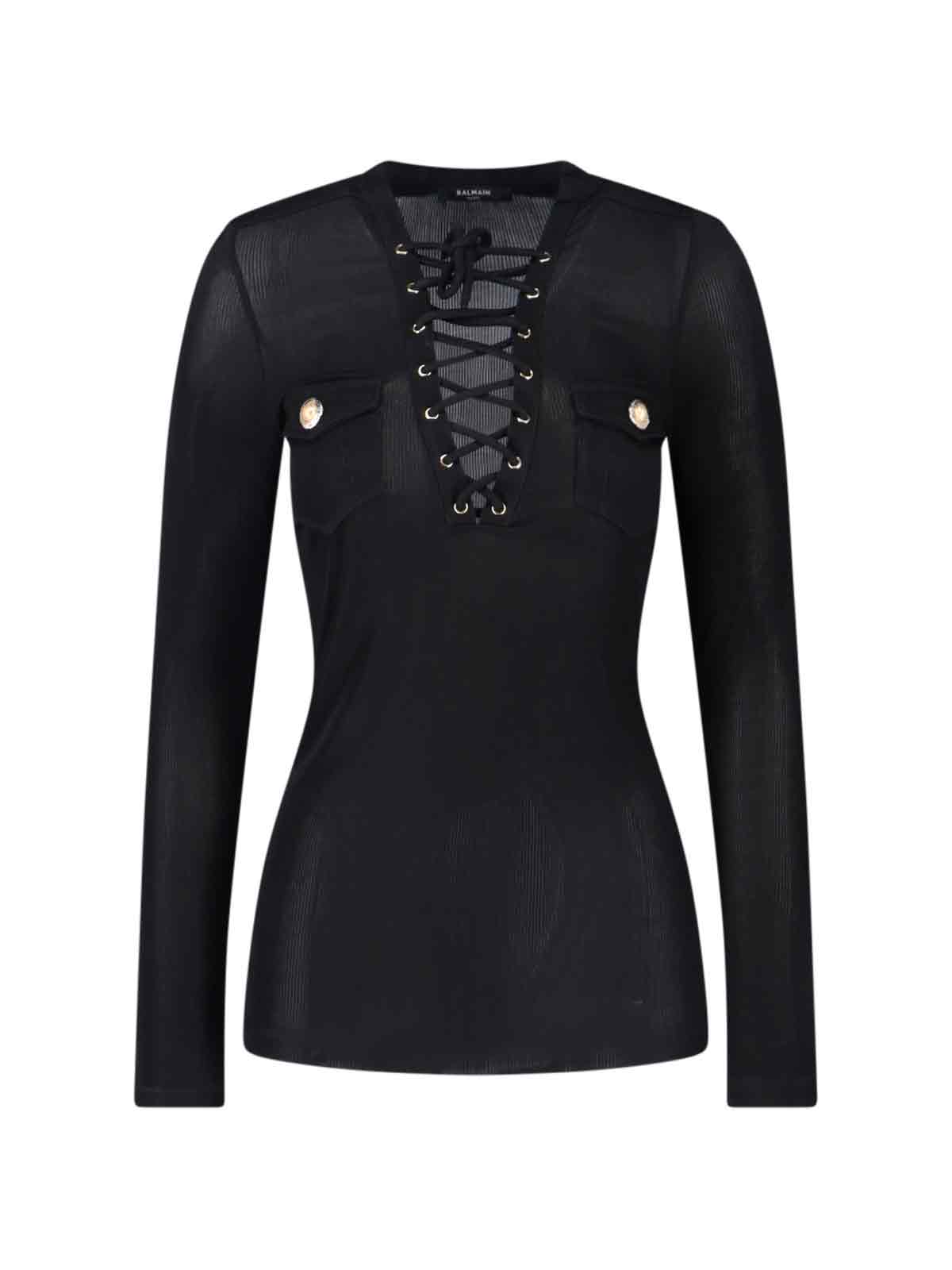 Balmain Lace-up Top In Black
