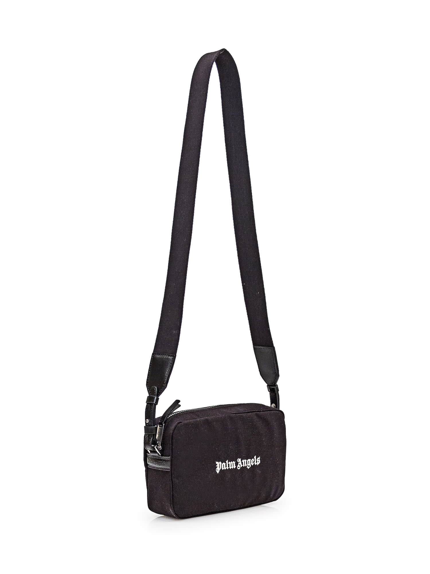 Shop Palm Angels Camera Case Bag With Logo In Black-white
