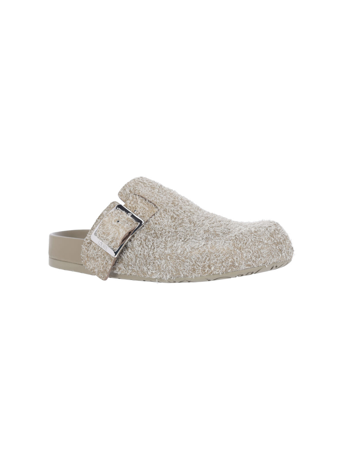 Loewe Ease Buckle Brushed Suede Mules In Neutral