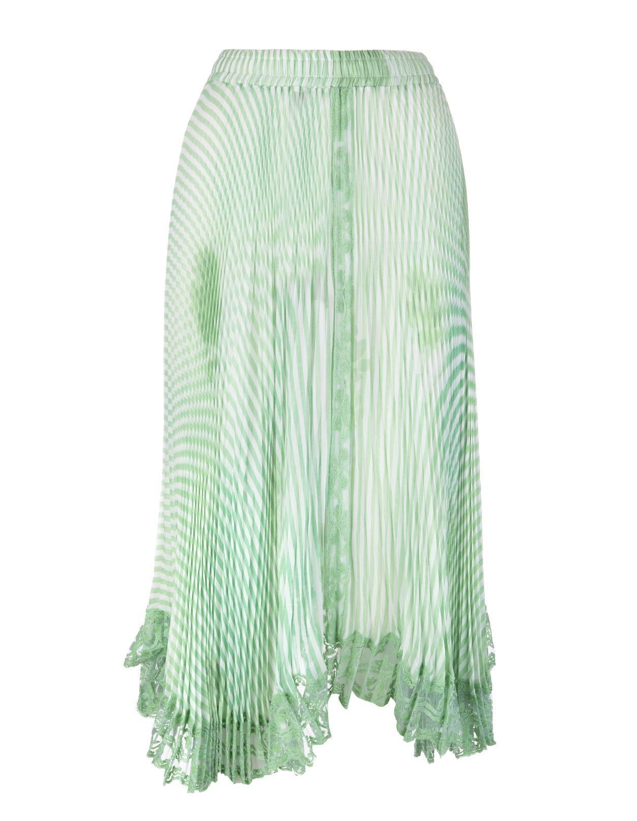 Ermanno Scervino Pleated Midi Skirt With Green And White Stripes Pattern