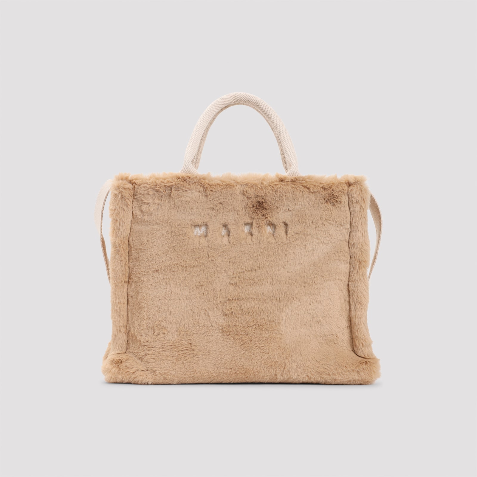 Marni Small Rectangular Basket Bag With Plush Faux Fur Fabric