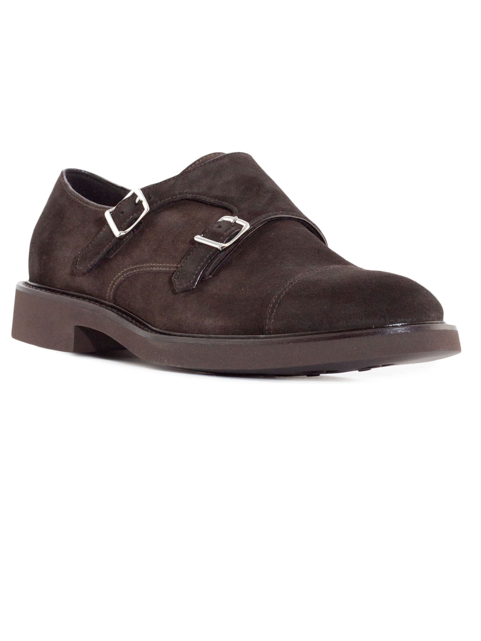 Shop Doucal's Brown Suede Double-buckle Shoes