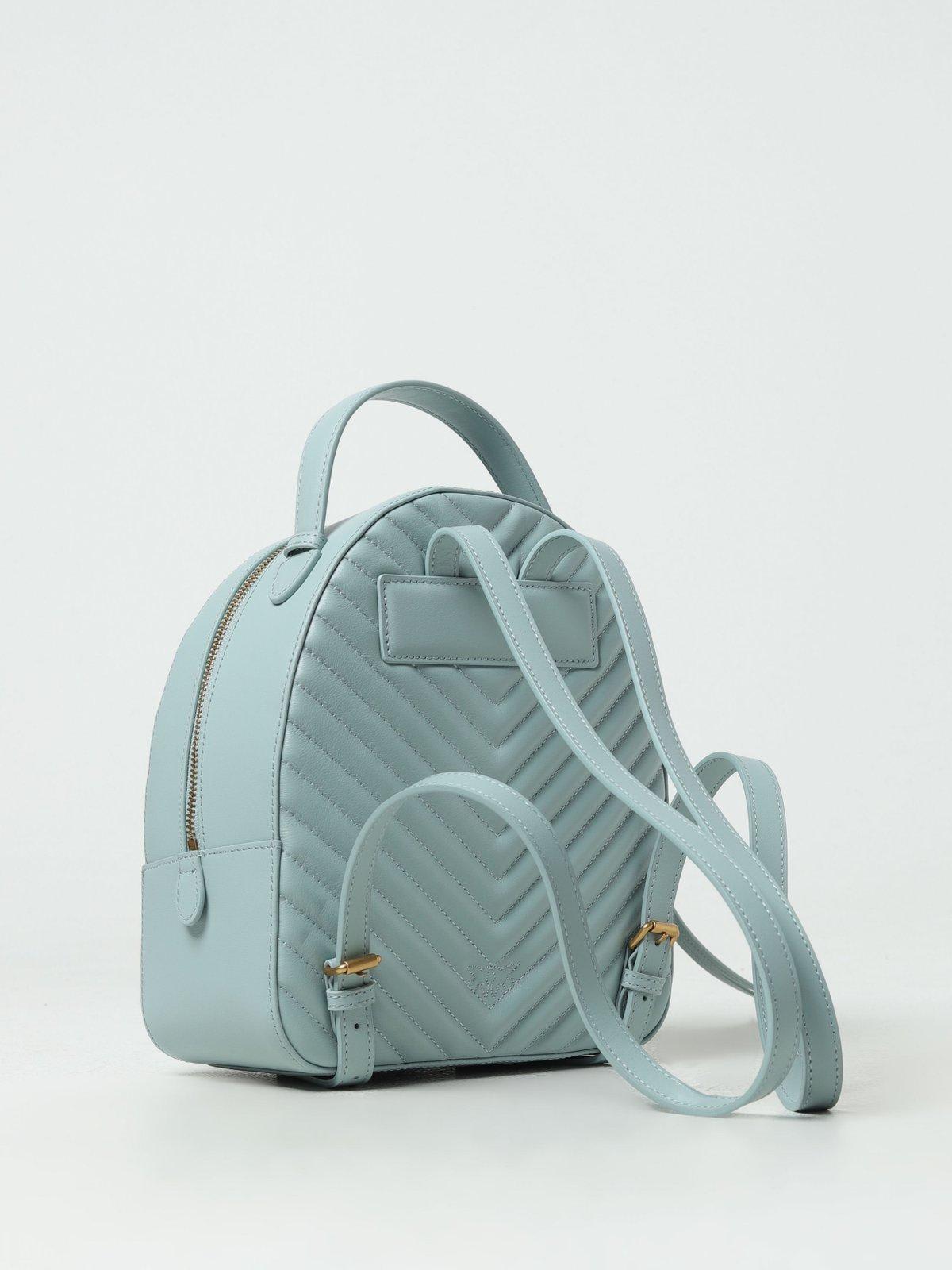 Shop Pinko Love Birds Quilted Backpack  In Light Blue