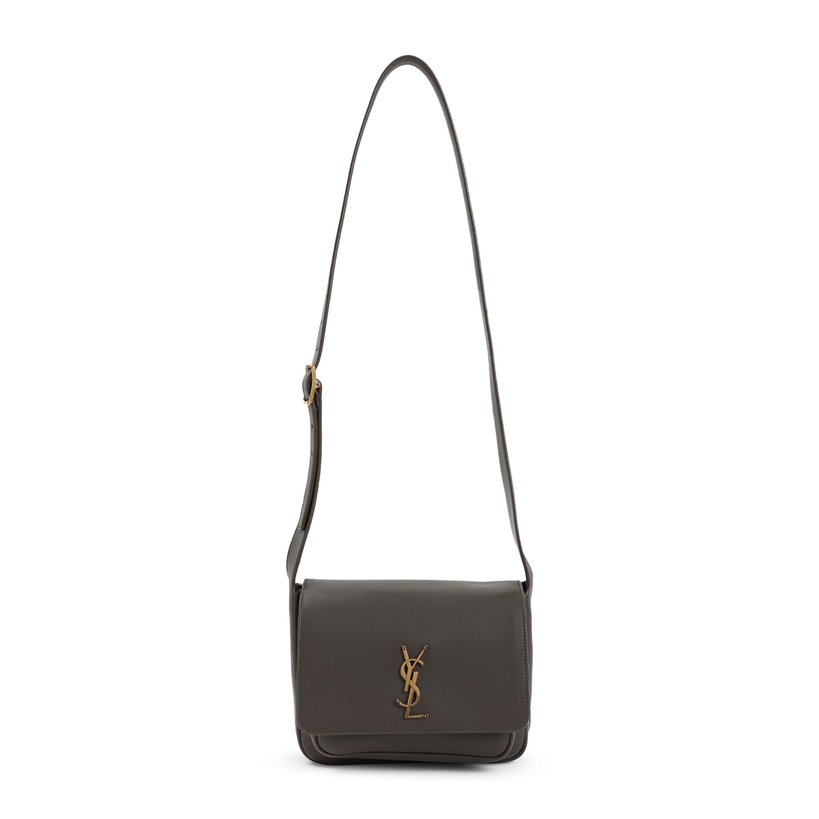 Saint Laurent Mud Leather Niki Saddle Crossbody Bag In Gray