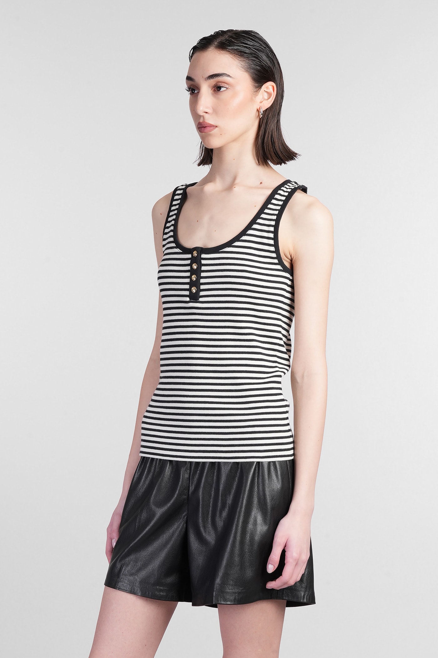 Shop Anine Bing Alessia Tank Top In Black Cotton In Multi