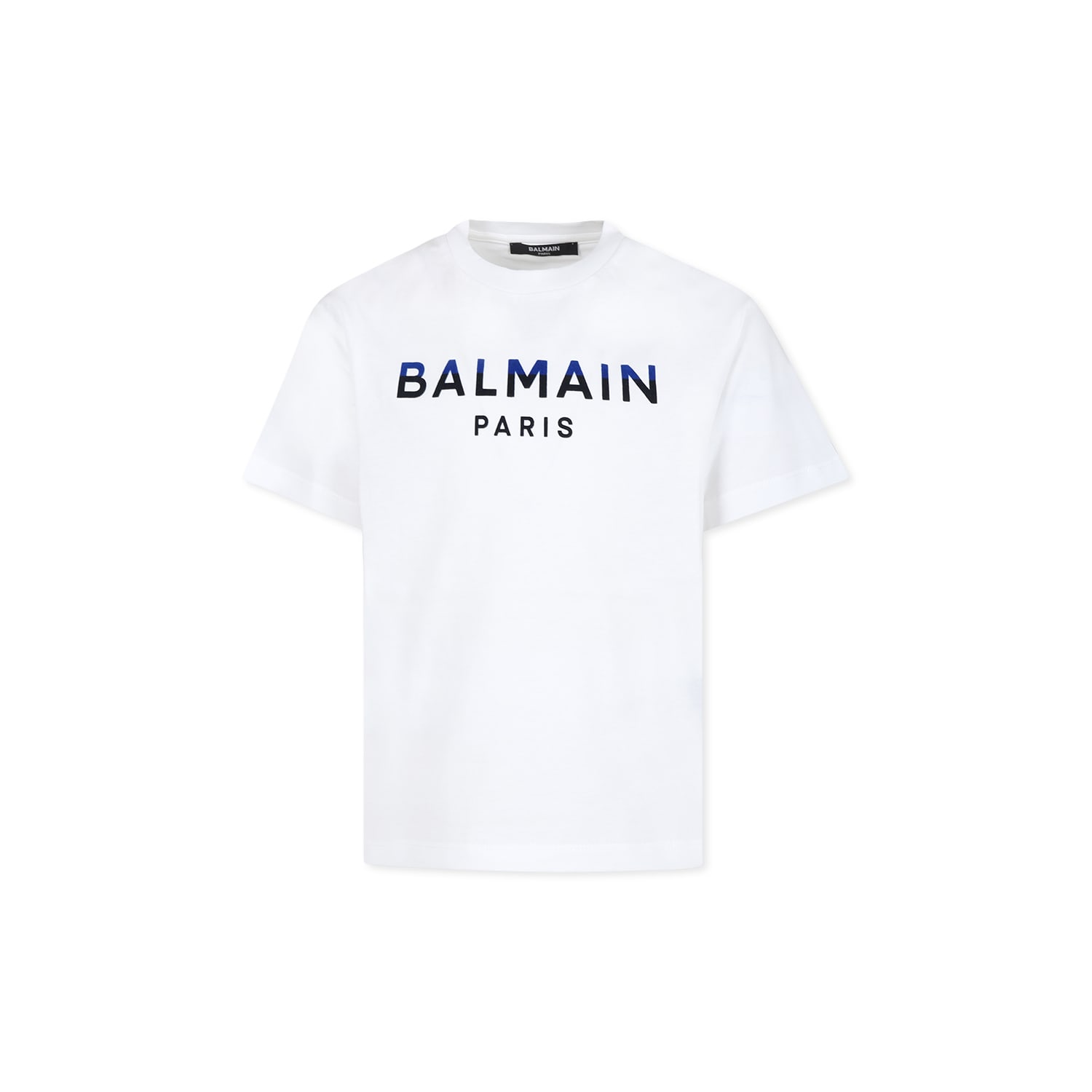 BALMAIN WHITE T-SHIRT FOR KIDS WITH LOGO 