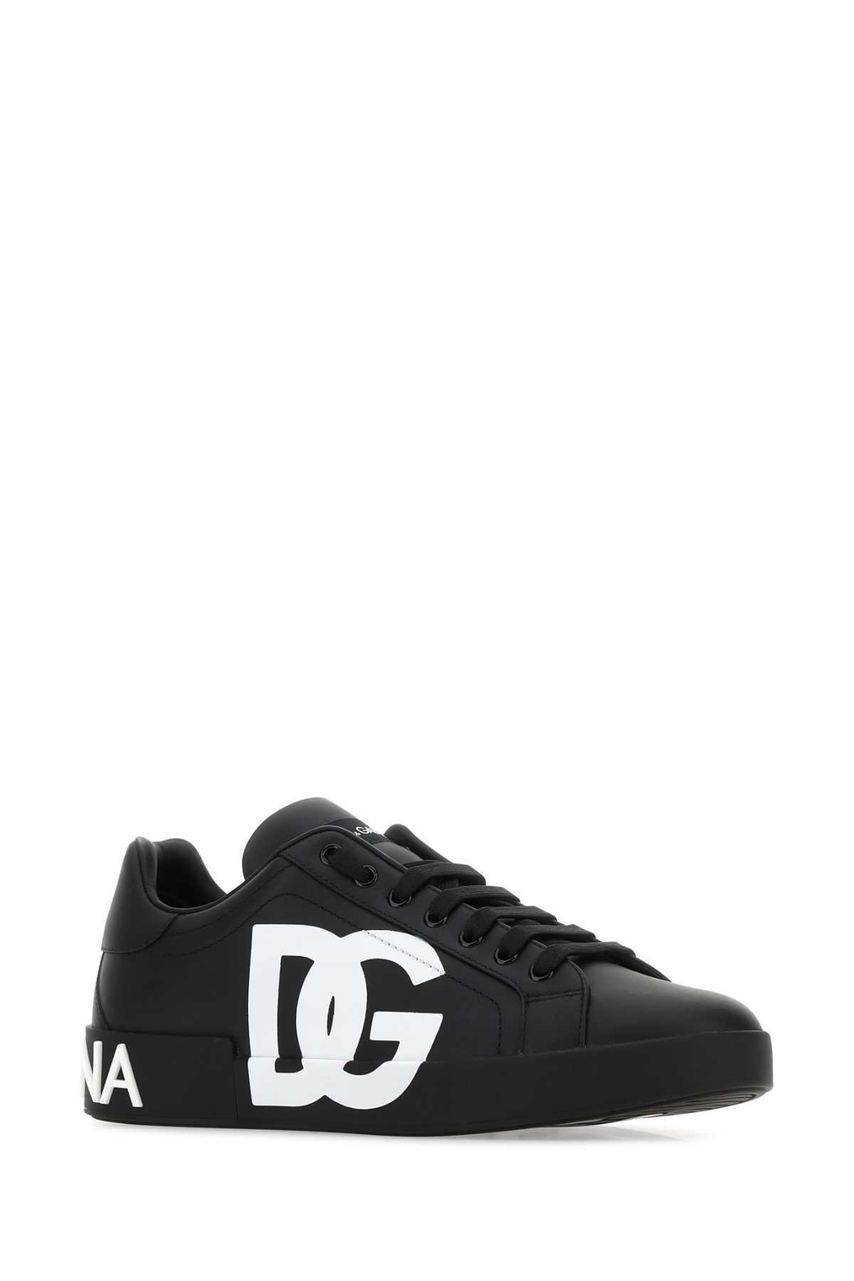 DOLCE & GABBANA BLACK NAPPA LEATHER PORTOFINO SNEAKERS