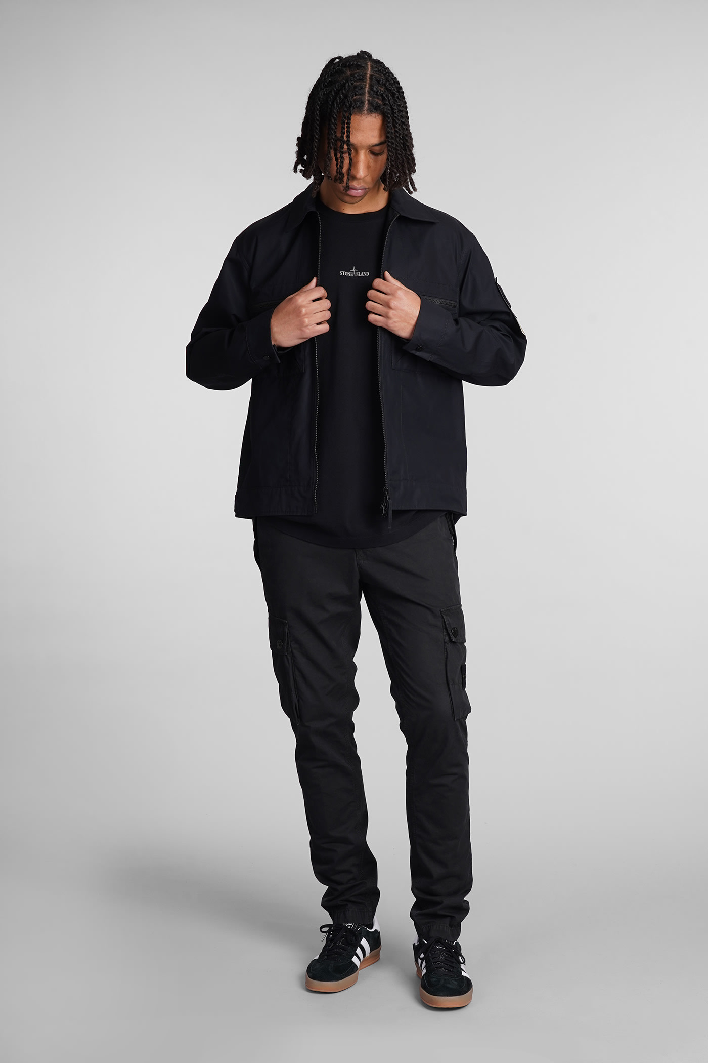 Shop Stone Island Casual Jacket In Black Cotton