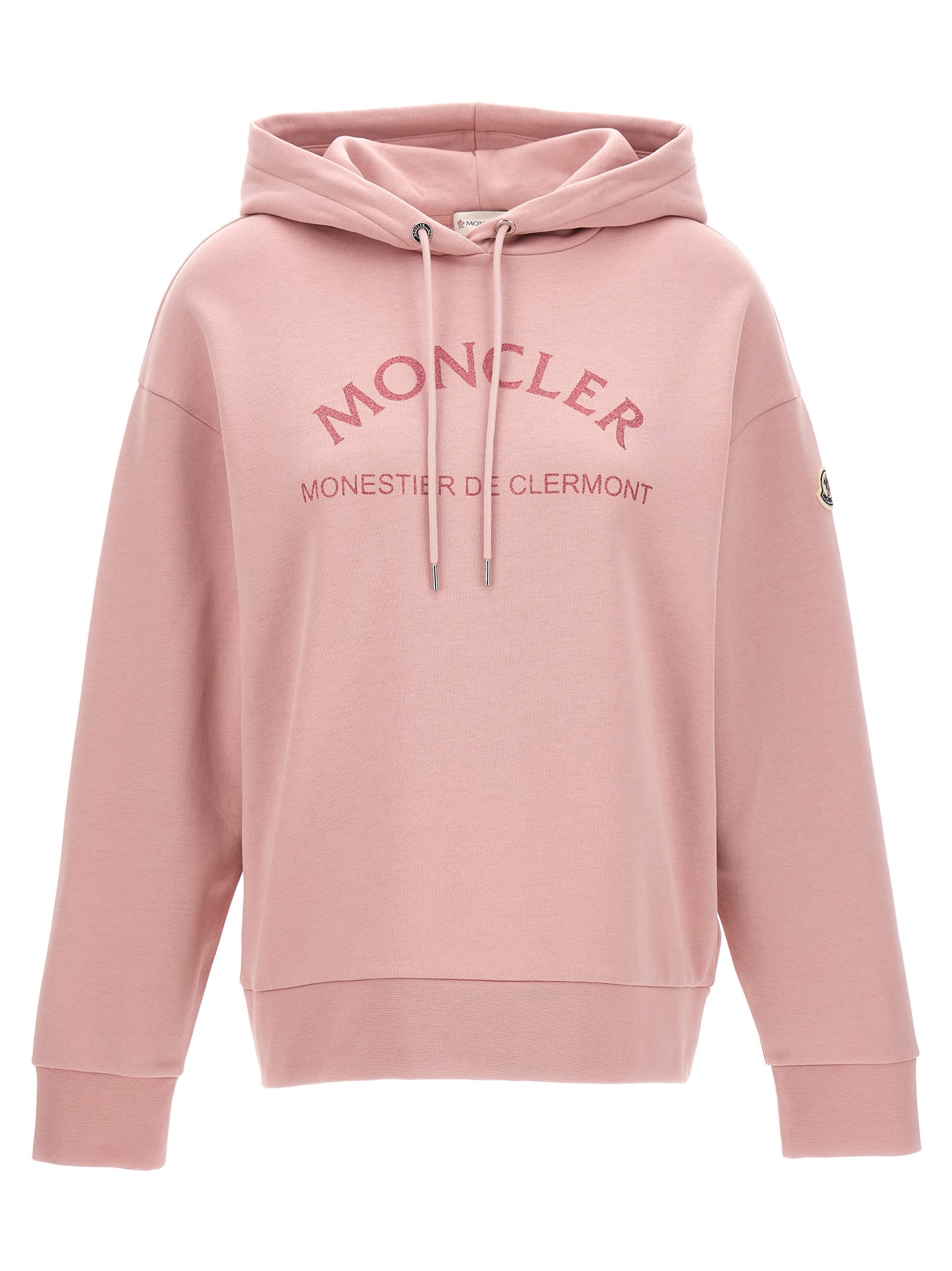 Shop Moncler Logo Print Hoodie In Pink