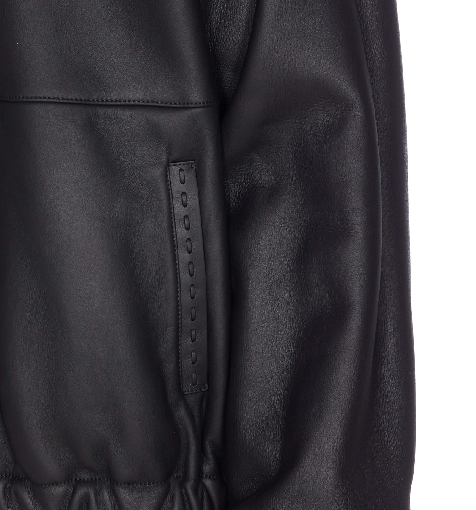Fendi Men Black Shearling Jacket With Dropped Shoulders And Ff Patch On The Rear In Leather Man In Black