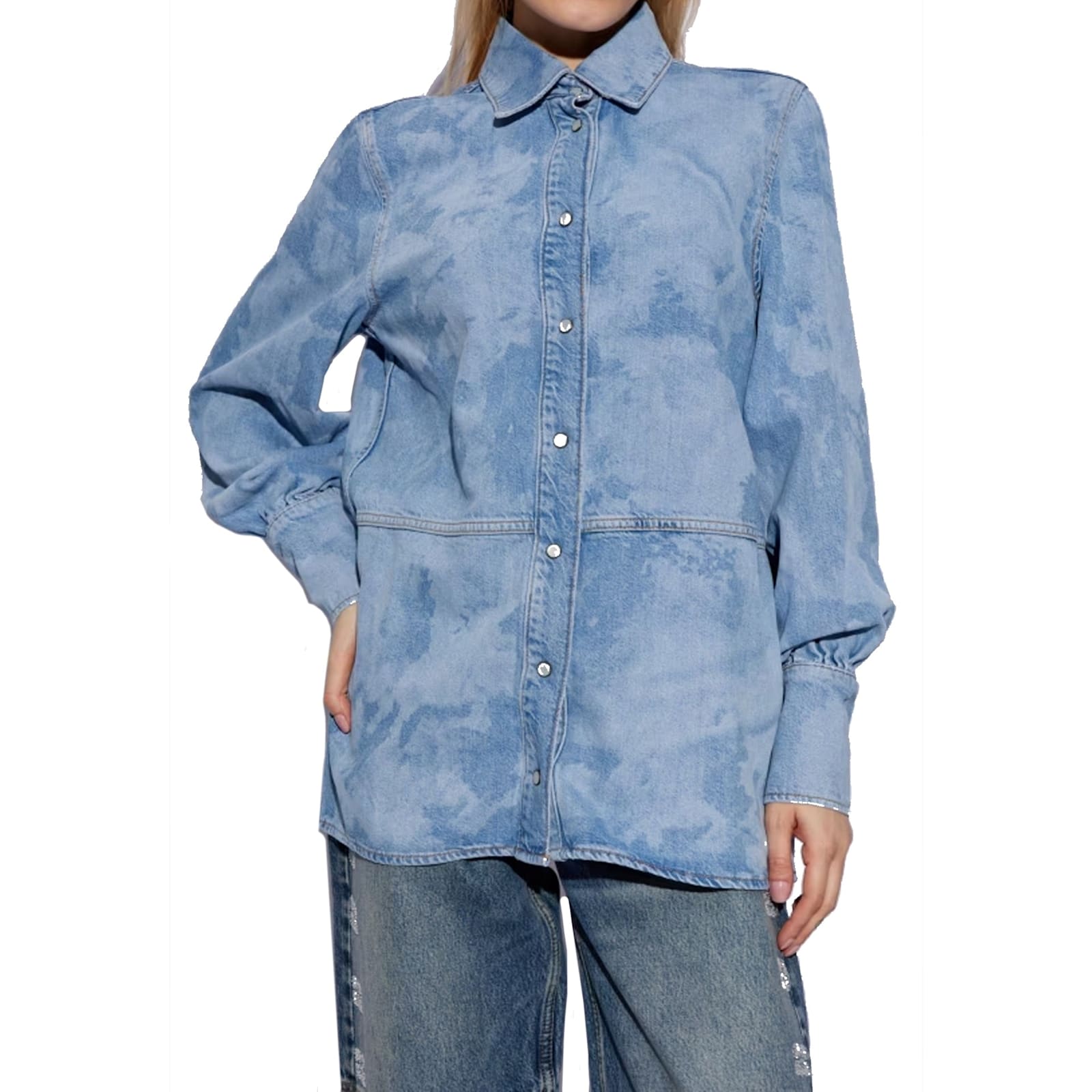 Shop Ganni Bleach Denim Shirt In Blue