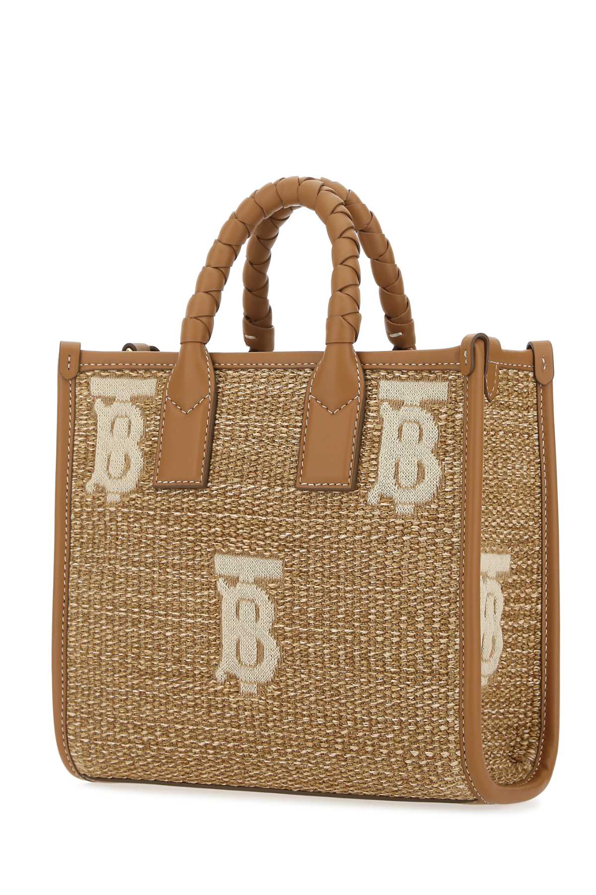 Shop Burberry Two-tone Raffia And Leather Mini Freya Handbag In A1395